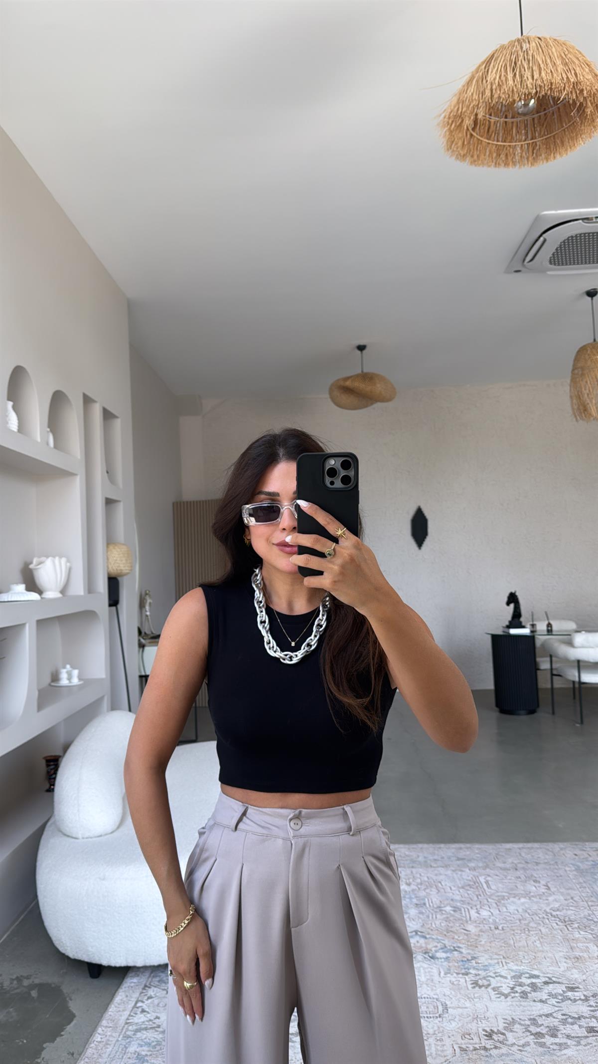 Siyah Bisiklet Yaka Oys Crop