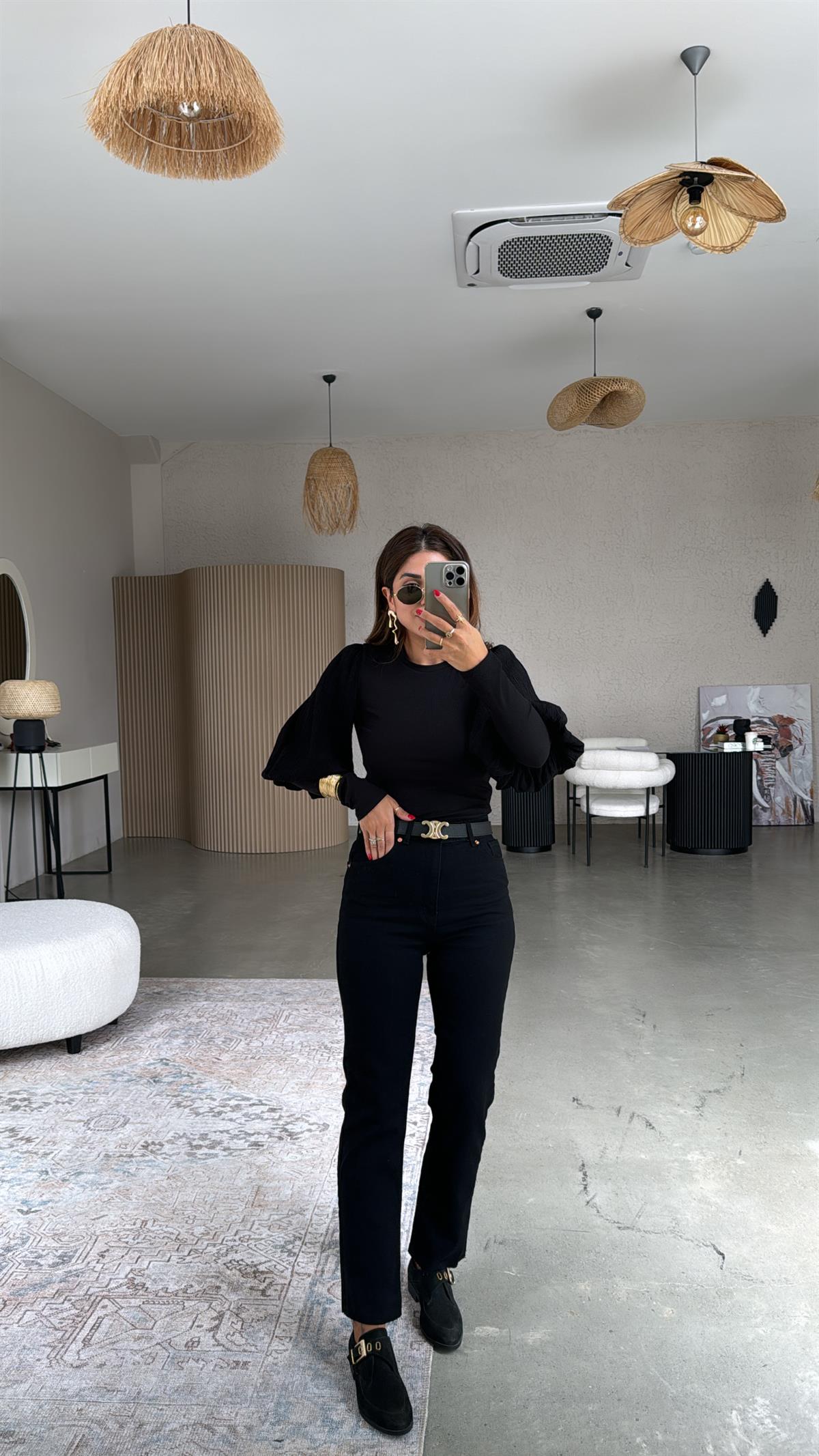 Siyah Boyfit Paça Kesik ZR Jean