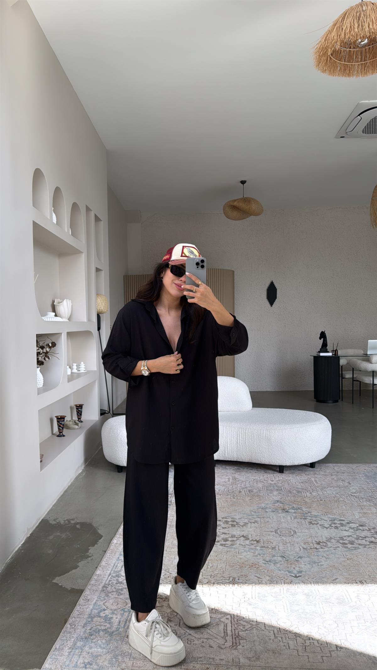 Siyah Bürümcük Gömlek Pantolon Takım