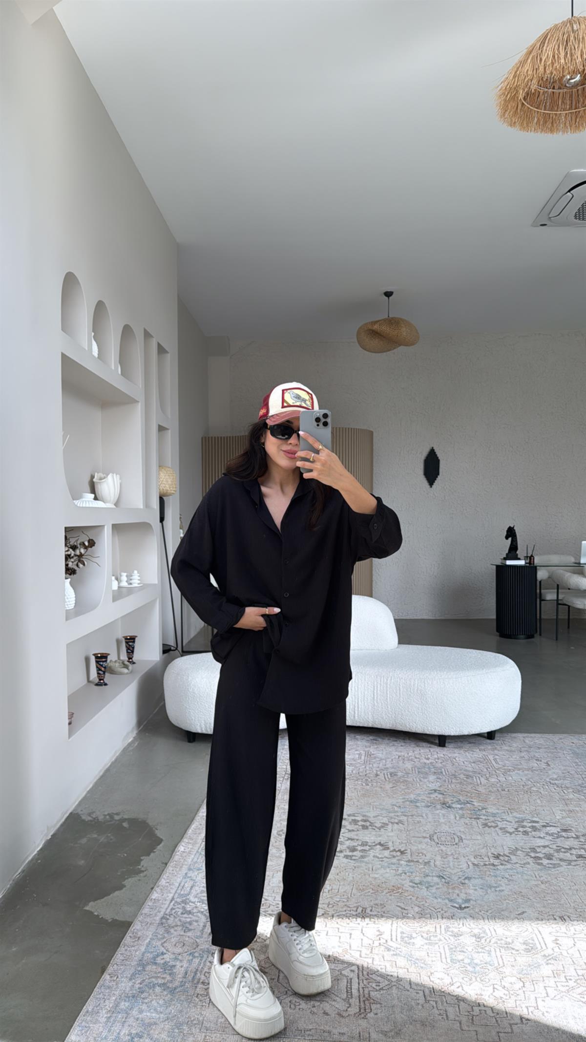 Siyah Bürümcük Gömlek Pantolon Takım