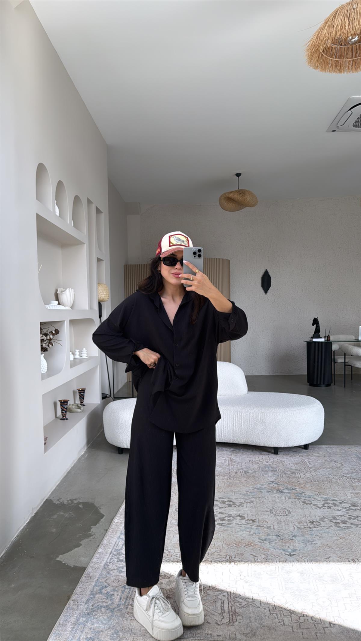 Siyah Bürümcük Gömlek Pantolon Takım