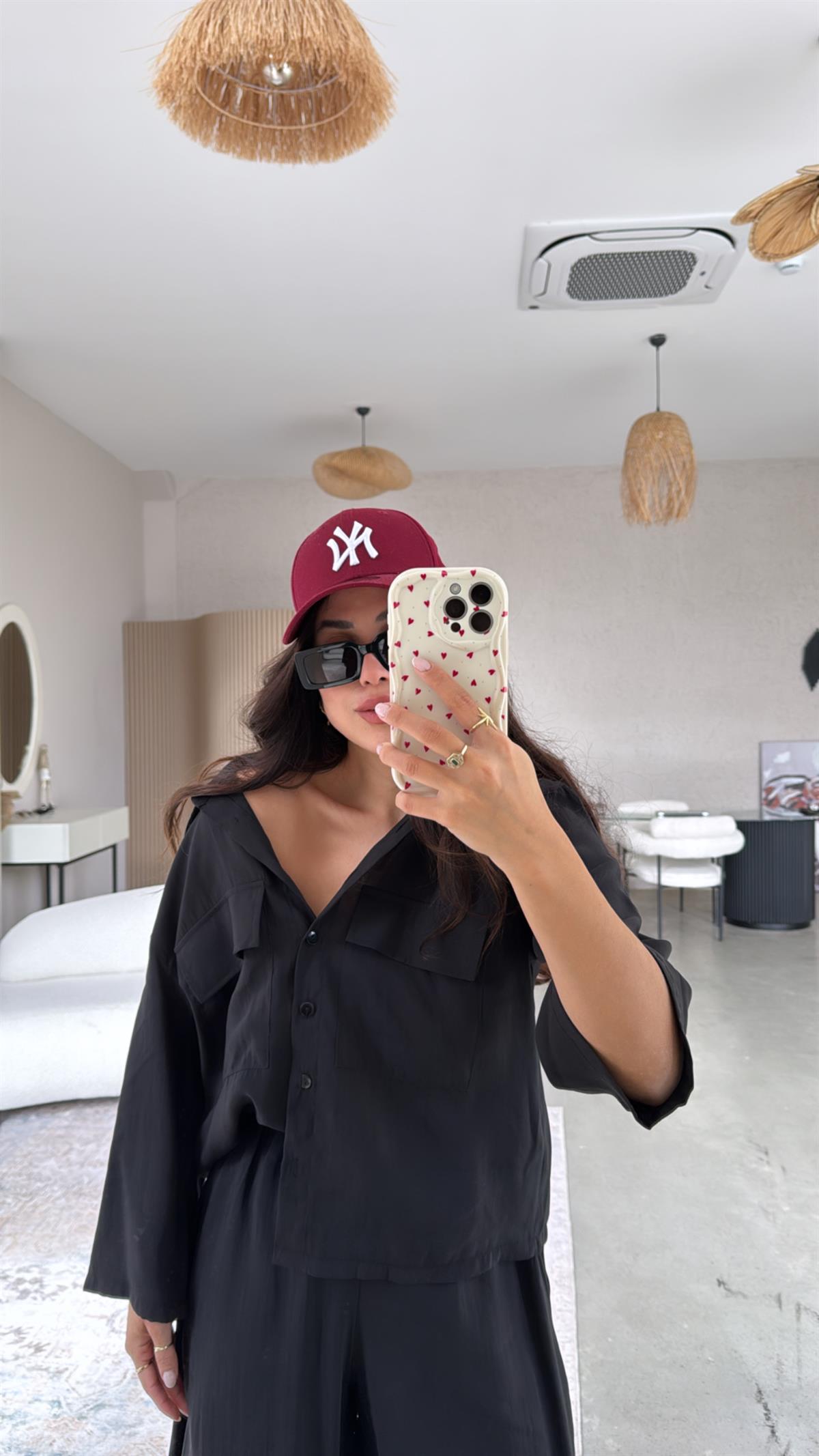 Siyah Çift Cepli Gömlek Pantolon Takım