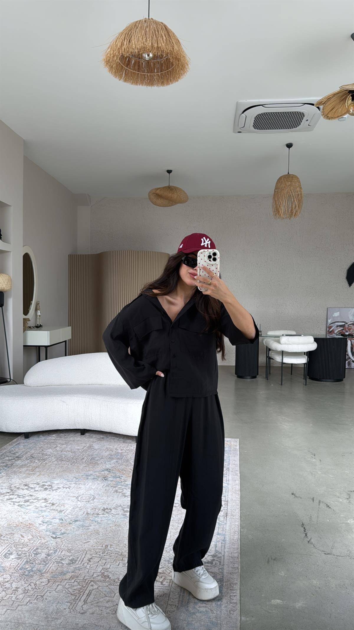 Siyah Çift Cepli Gömlek Pantolon Takım