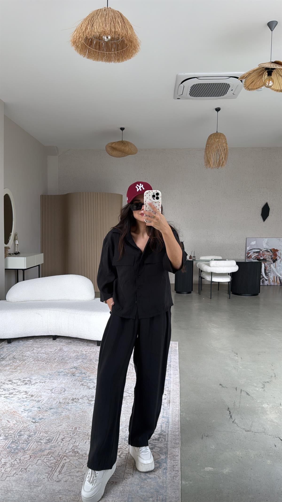 Siyah Çift Cepli Gömlek Pantolon Takım