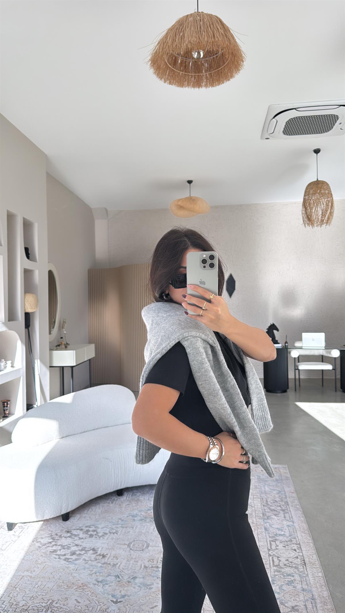 Siyah Çift Fermuarlı Push-up Tayt