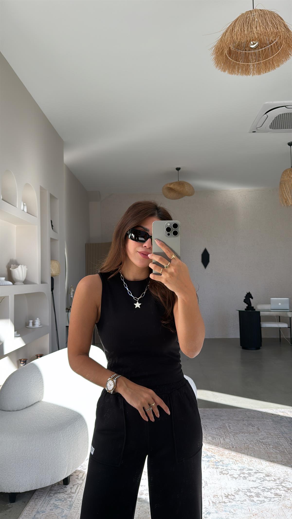 Siyah Çift Katlı Bisiklet Yaka Atlet