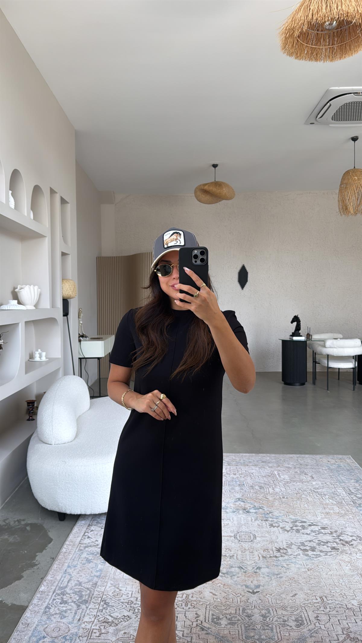 Siyah Çımalı Basic Elbise