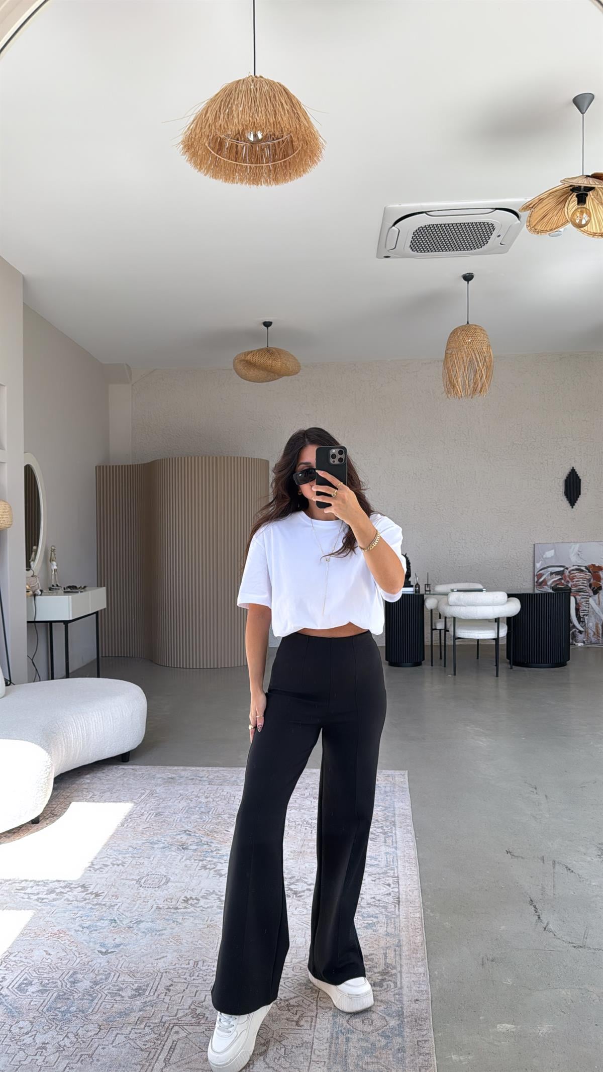 Siyah Çımalı Gizli Lastik Pantolon