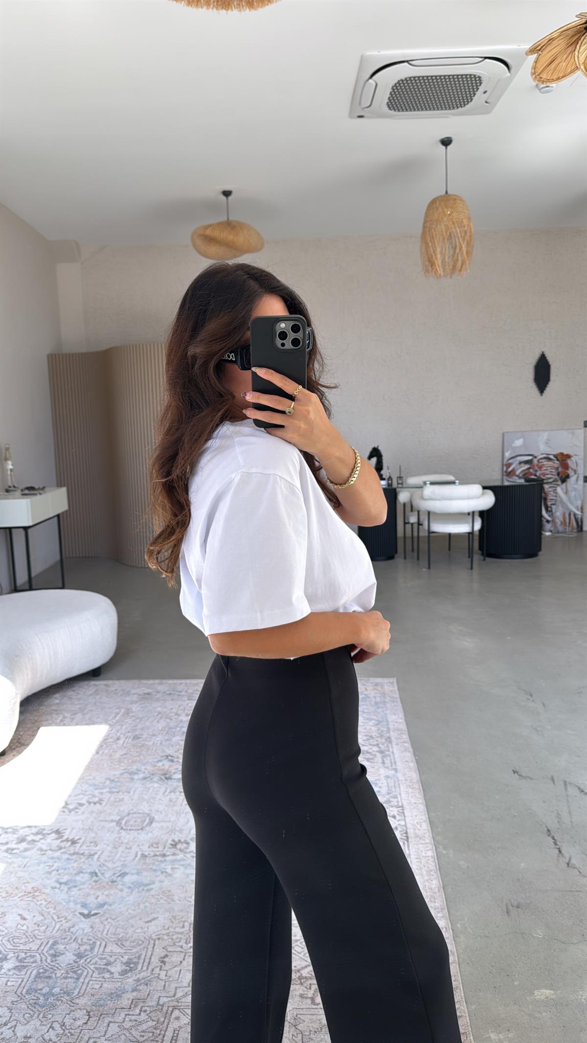 Siyah Çımalı Gizli Lastik Pantolon