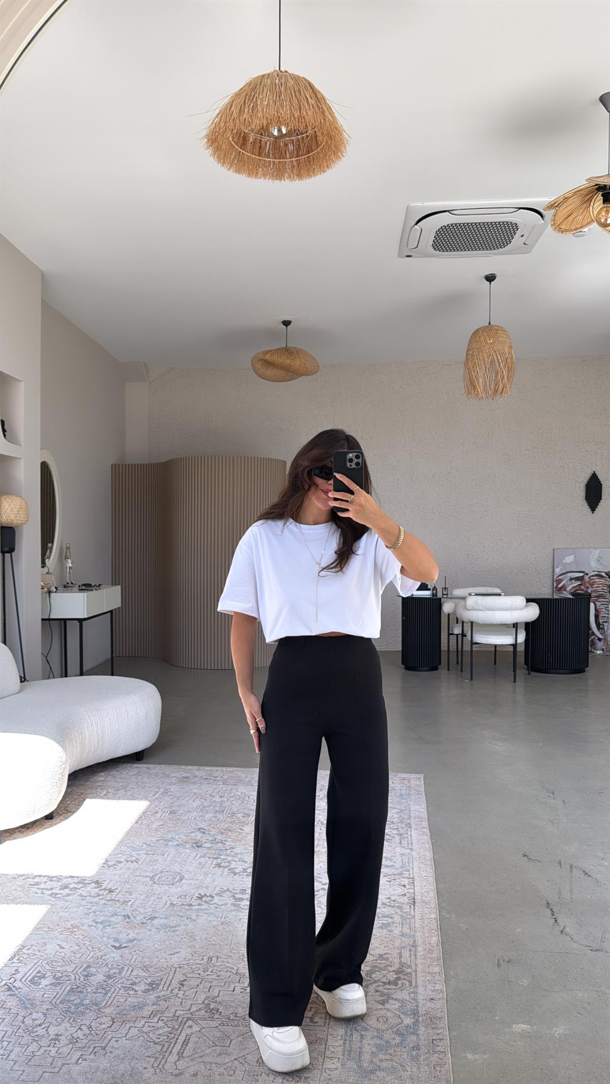 Siyah Çımalı Gizli Lastik Pantolon