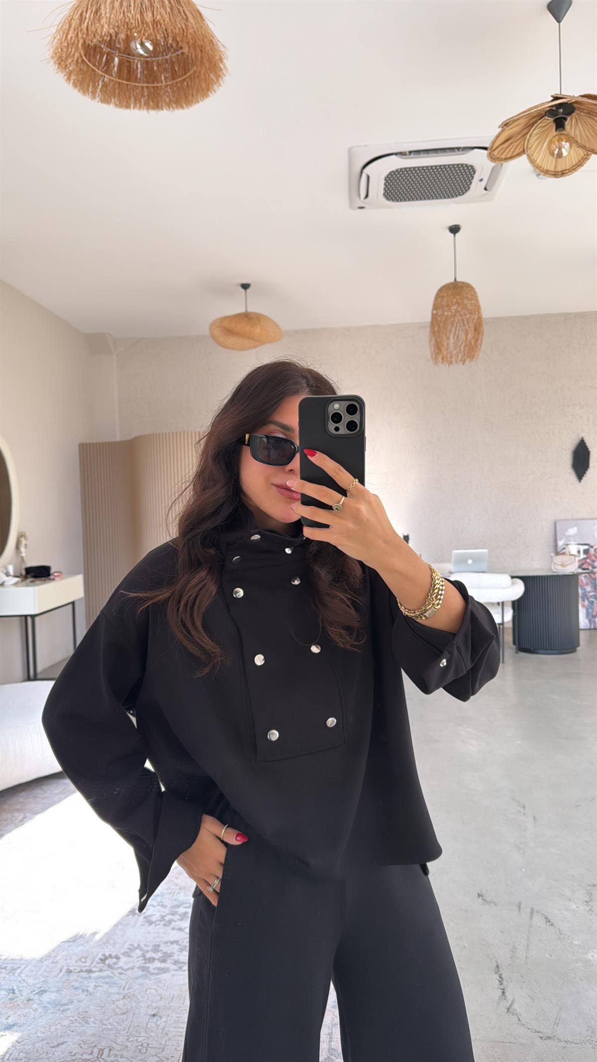 Siyah Çıtçıt Detaylı Modal Takım