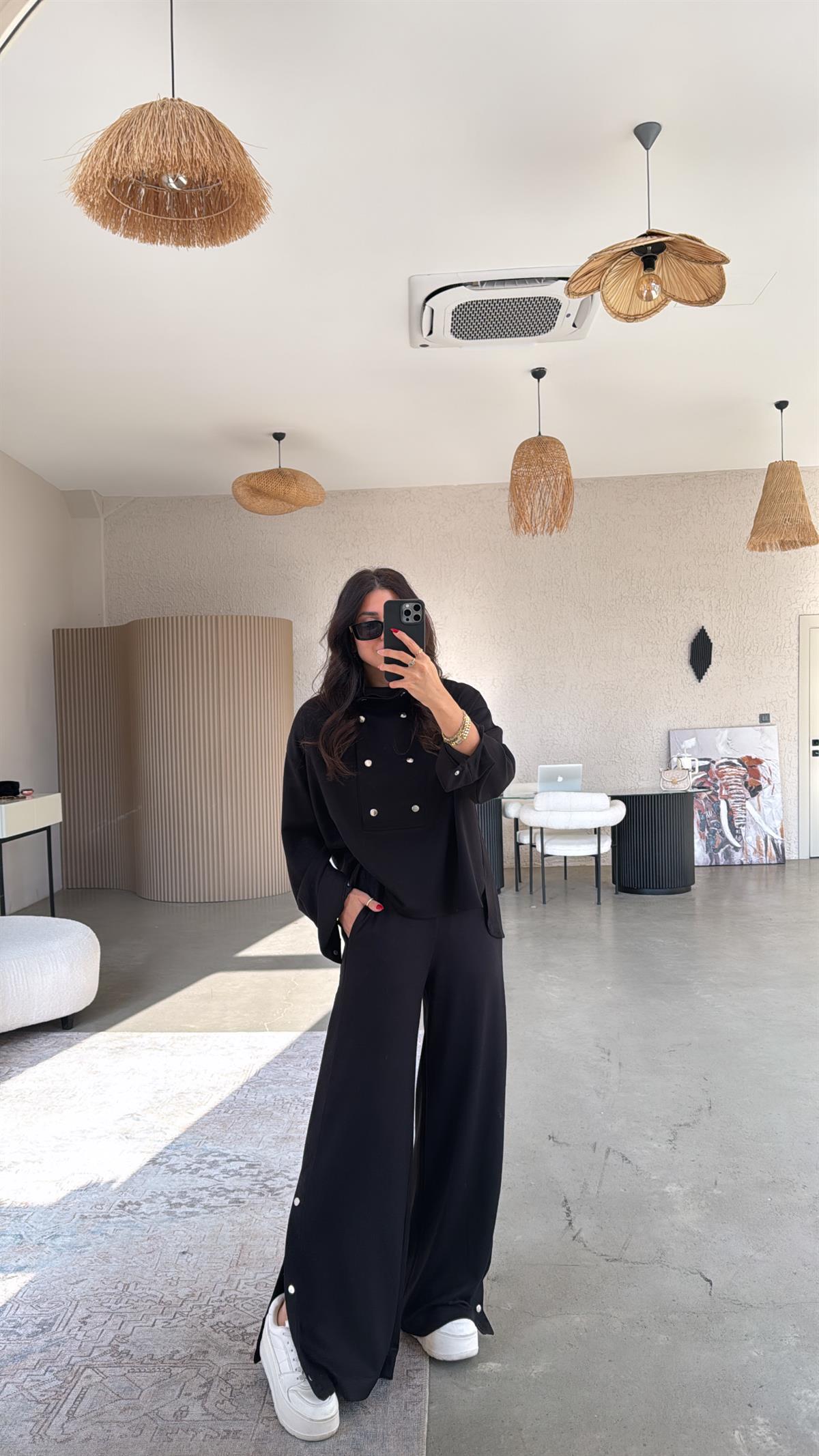 Siyah Çıtçıt Detaylı Modal Takım