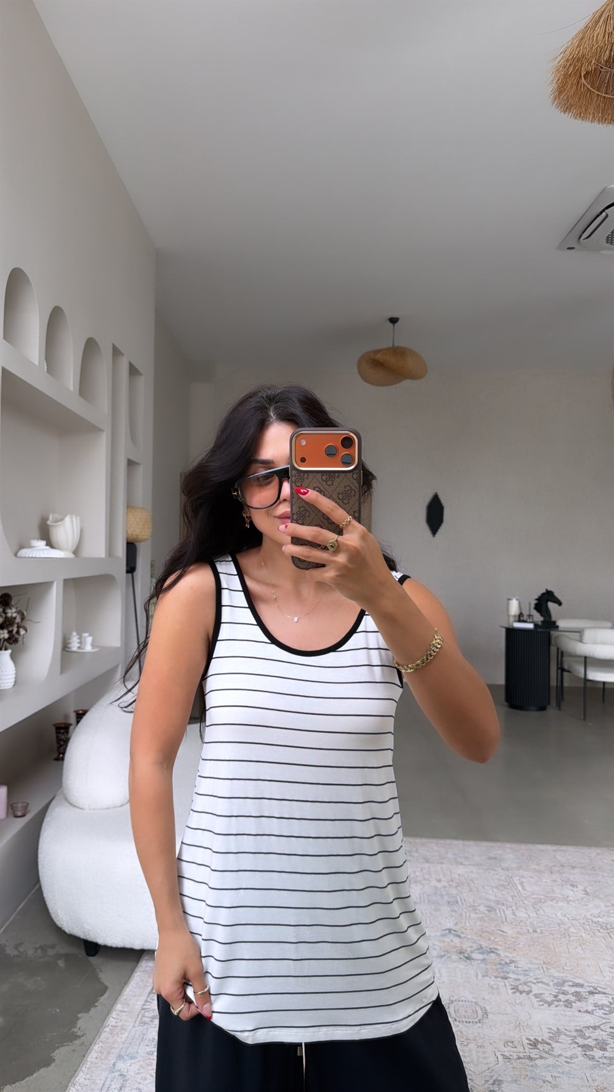 Siyah Çizgili Oval Bitişli Salaş Atlet