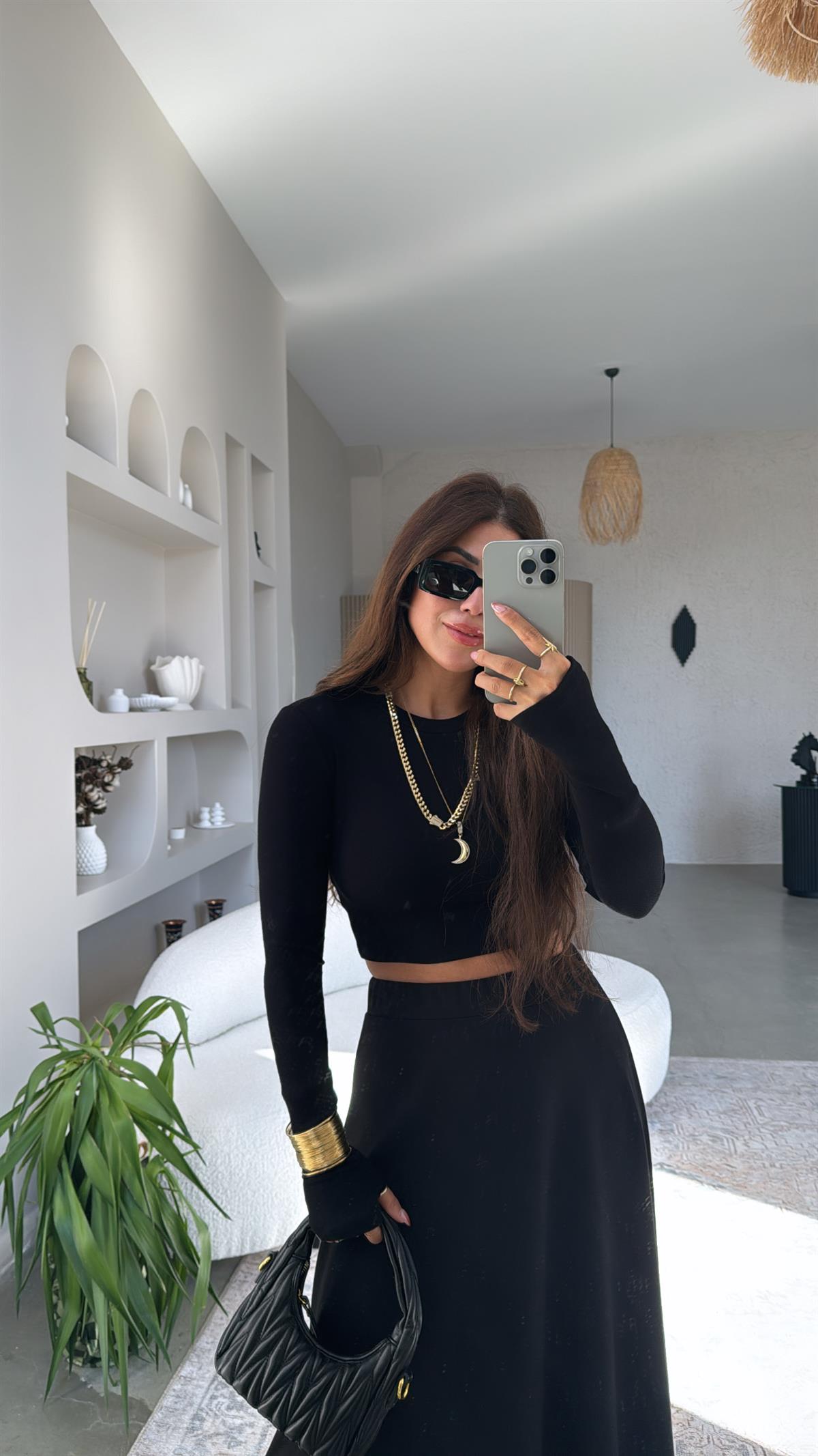 Siyah Crop Parmak Geçme İthal Body