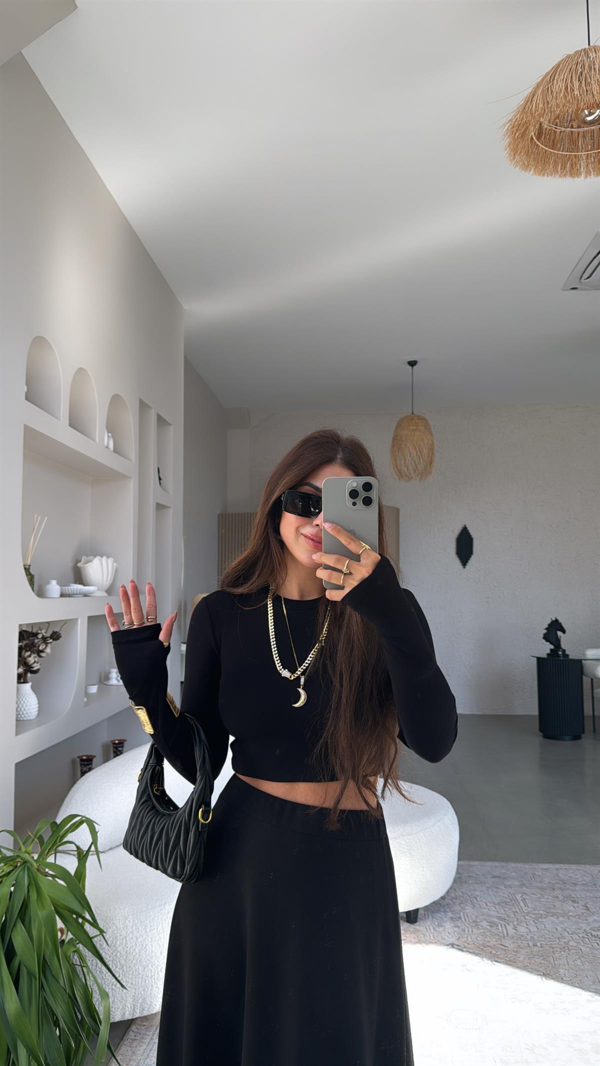 Siyah Crop Parmak Geçme İthal Body