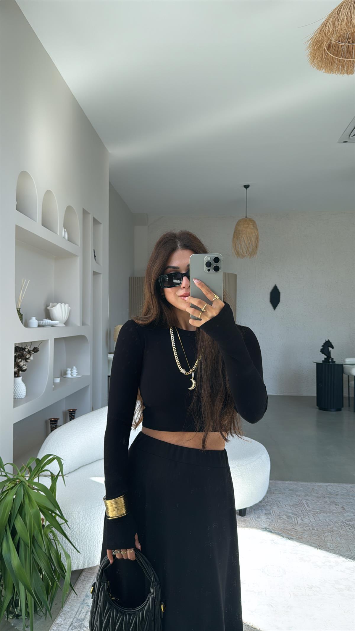 Siyah Crop Parmak Geçme İthal Body