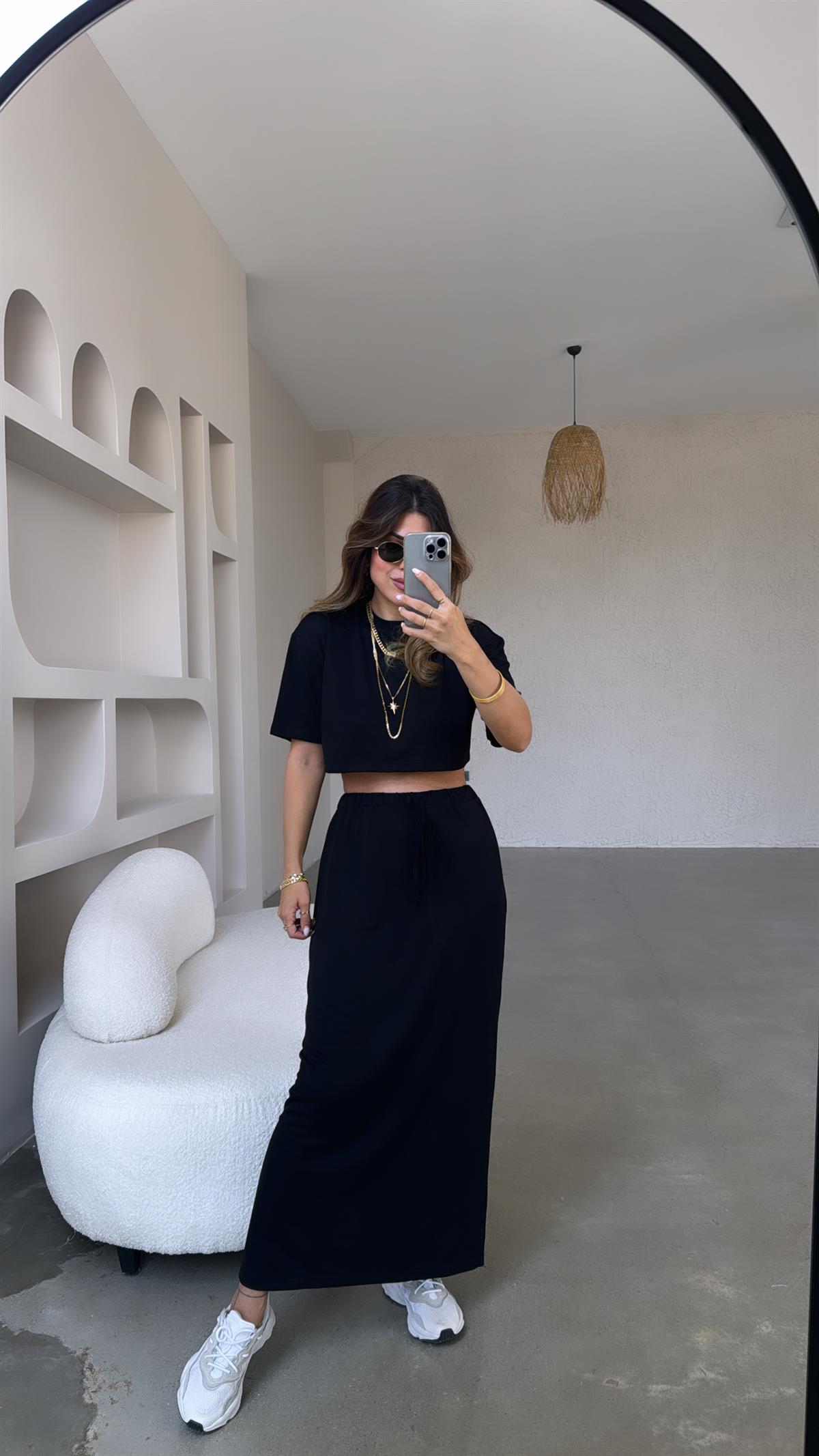 Siyah Crop Tshirt Etek Takım