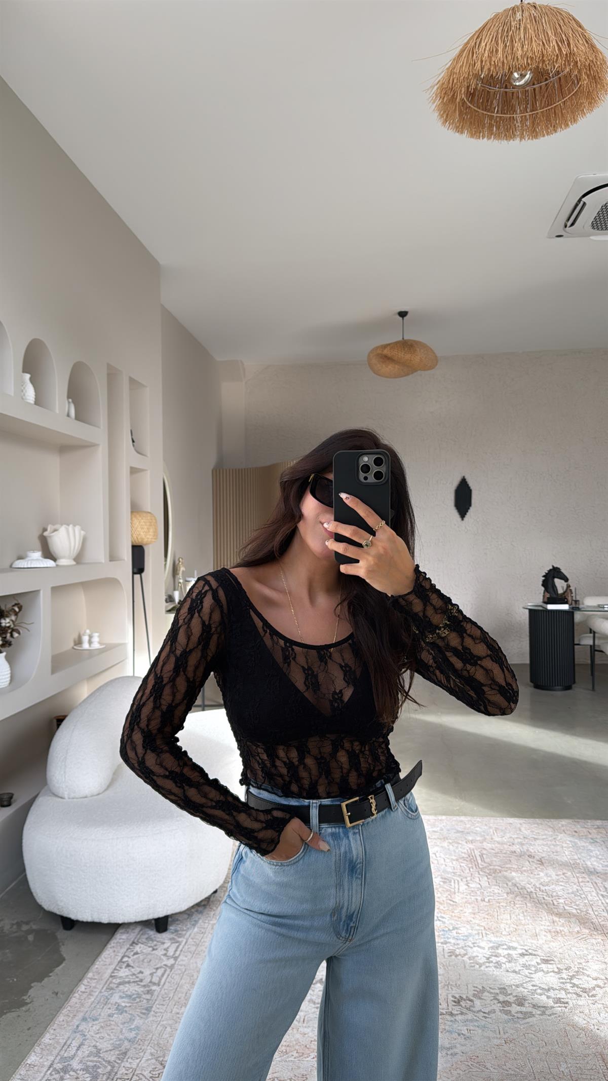 Siyah Dantel Bluz