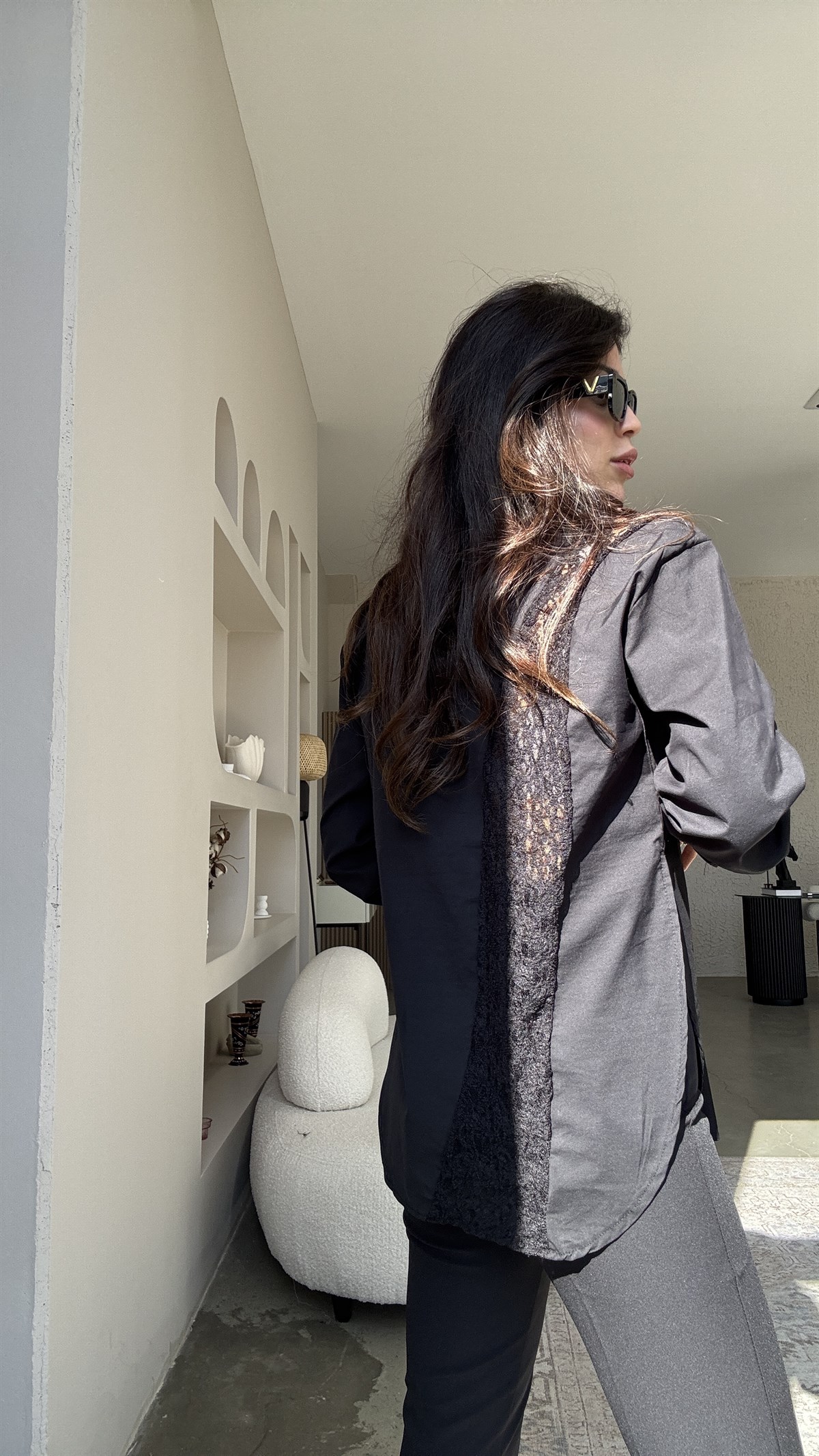 Siyah Dantel Detaylı Poplin Premium Gömlek