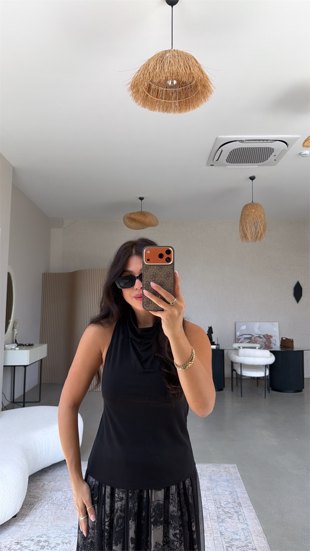 Siyah Degaje Ense Düğmeli Bluz