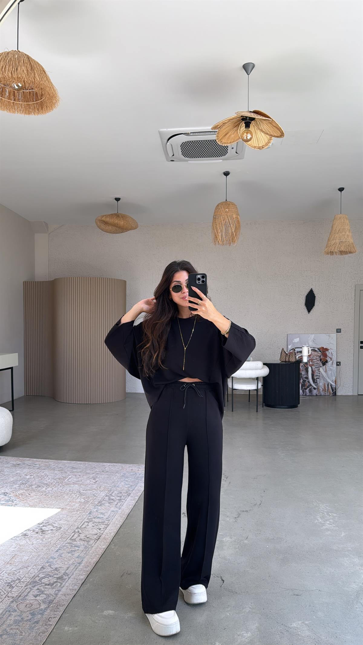 Siyah Dikiş Detay Modal Takım