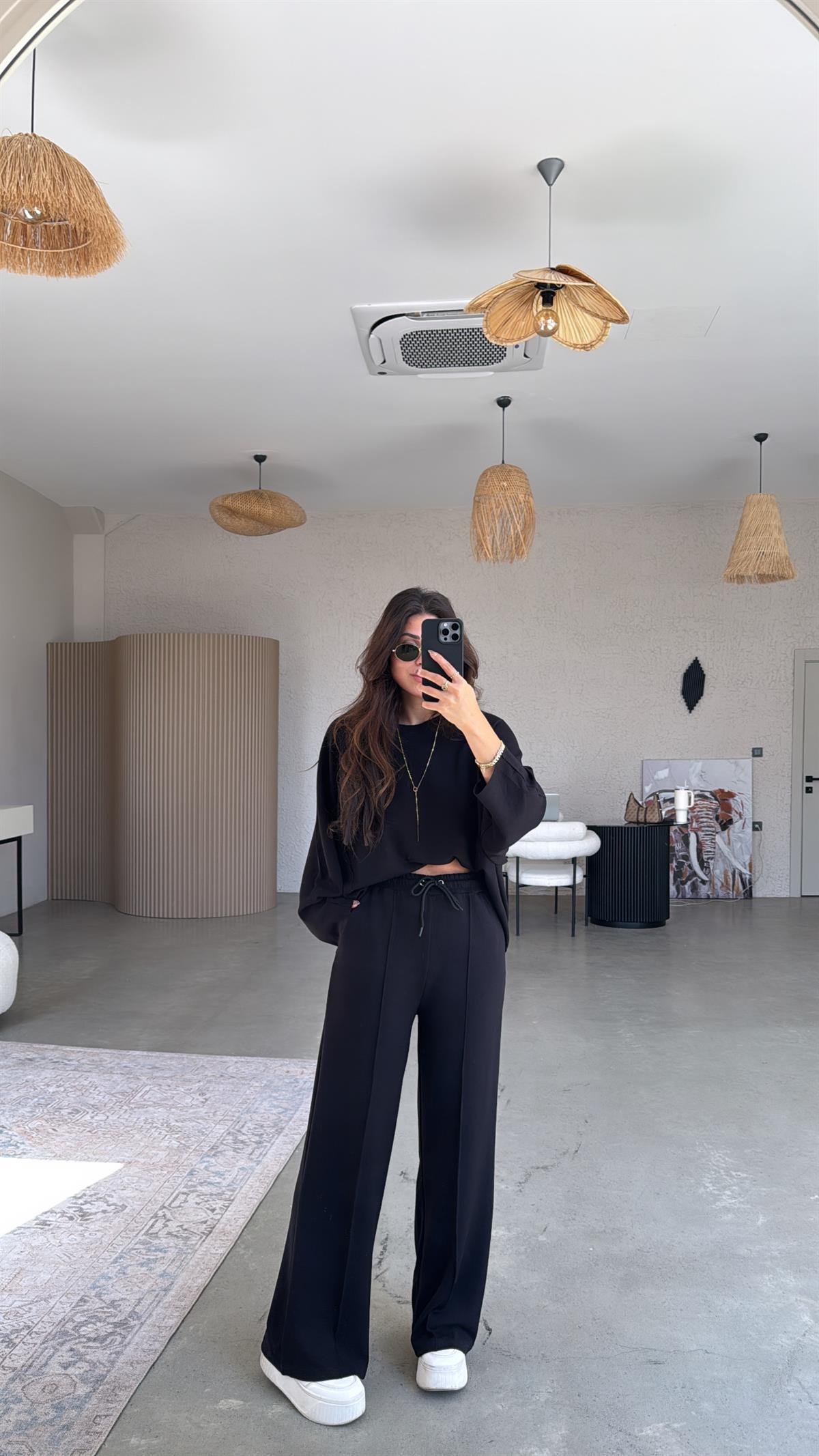 Siyah Dikiş Detay Modal Takım