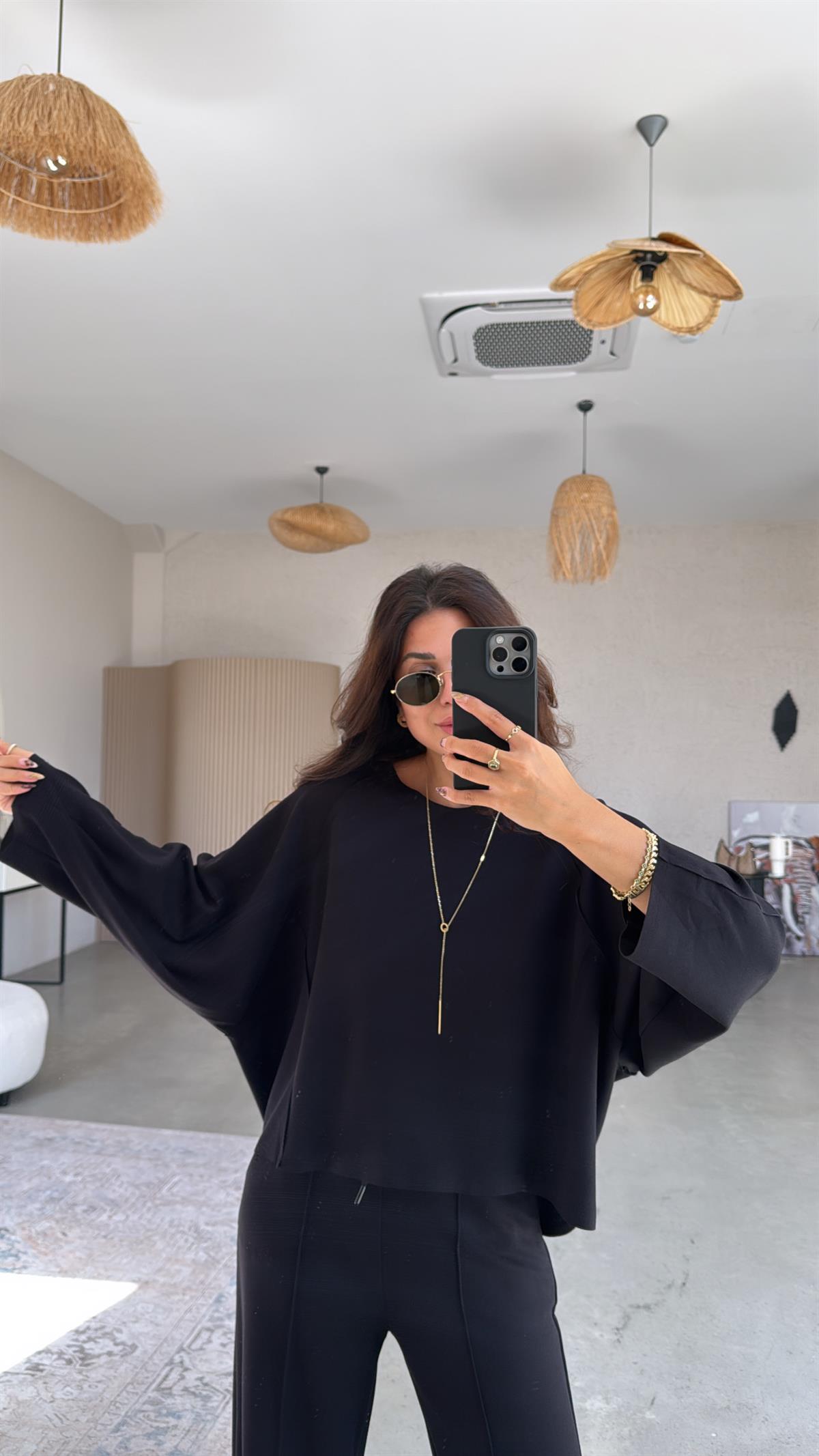 Siyah Dikiş Detay Modal Takım