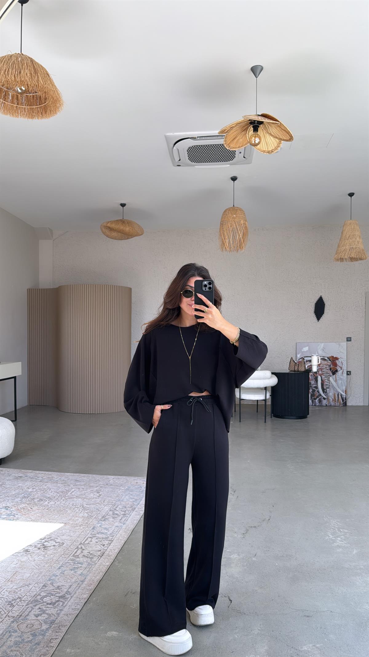 Siyah Dikiş Detay Modal Takım