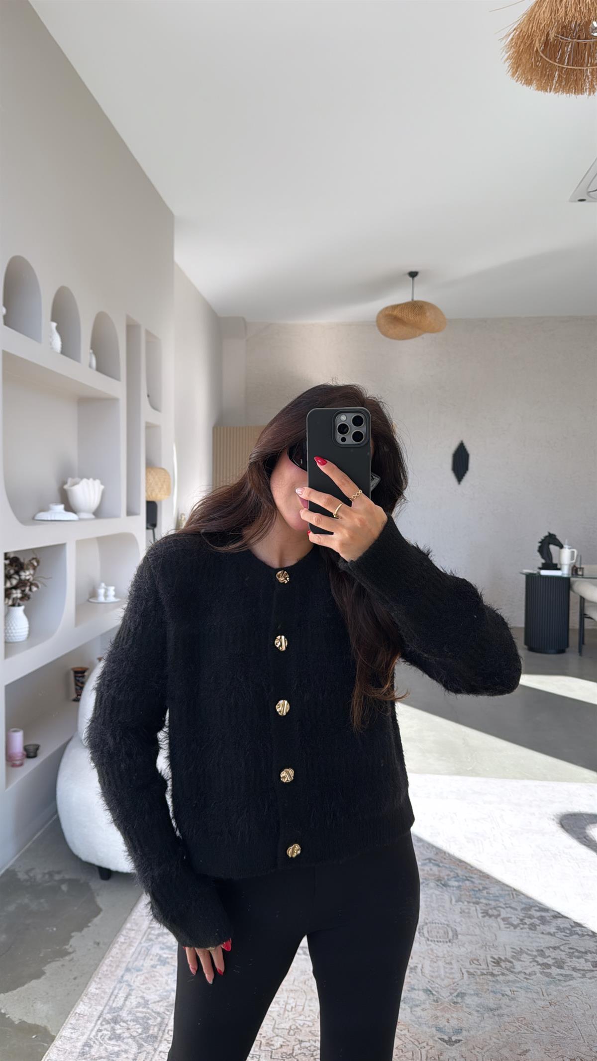 Siyah Dlv Sakallı Gold Düğmeli Yumoş Hırka