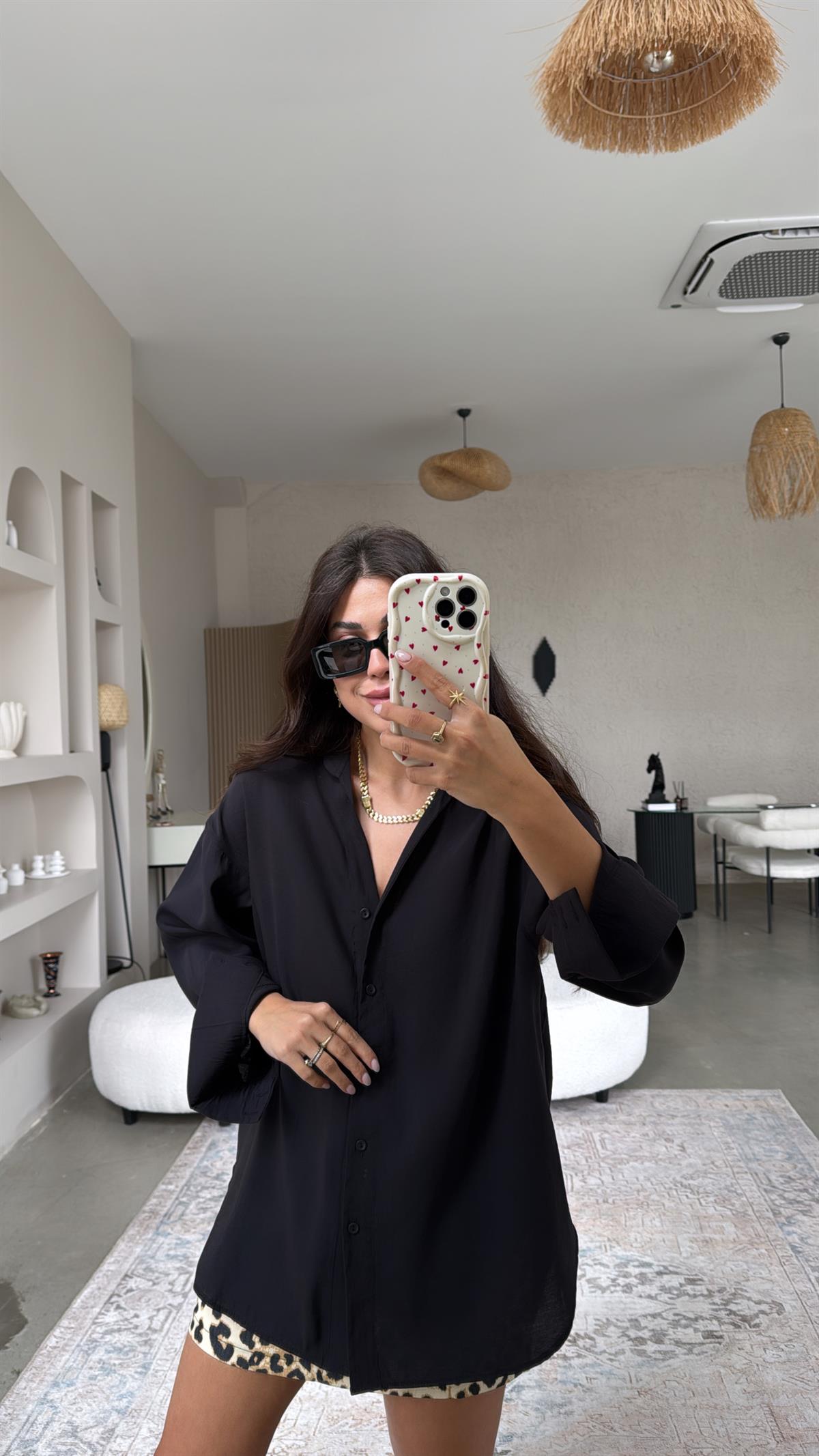 Siyah Dokuma Modal Gömlek