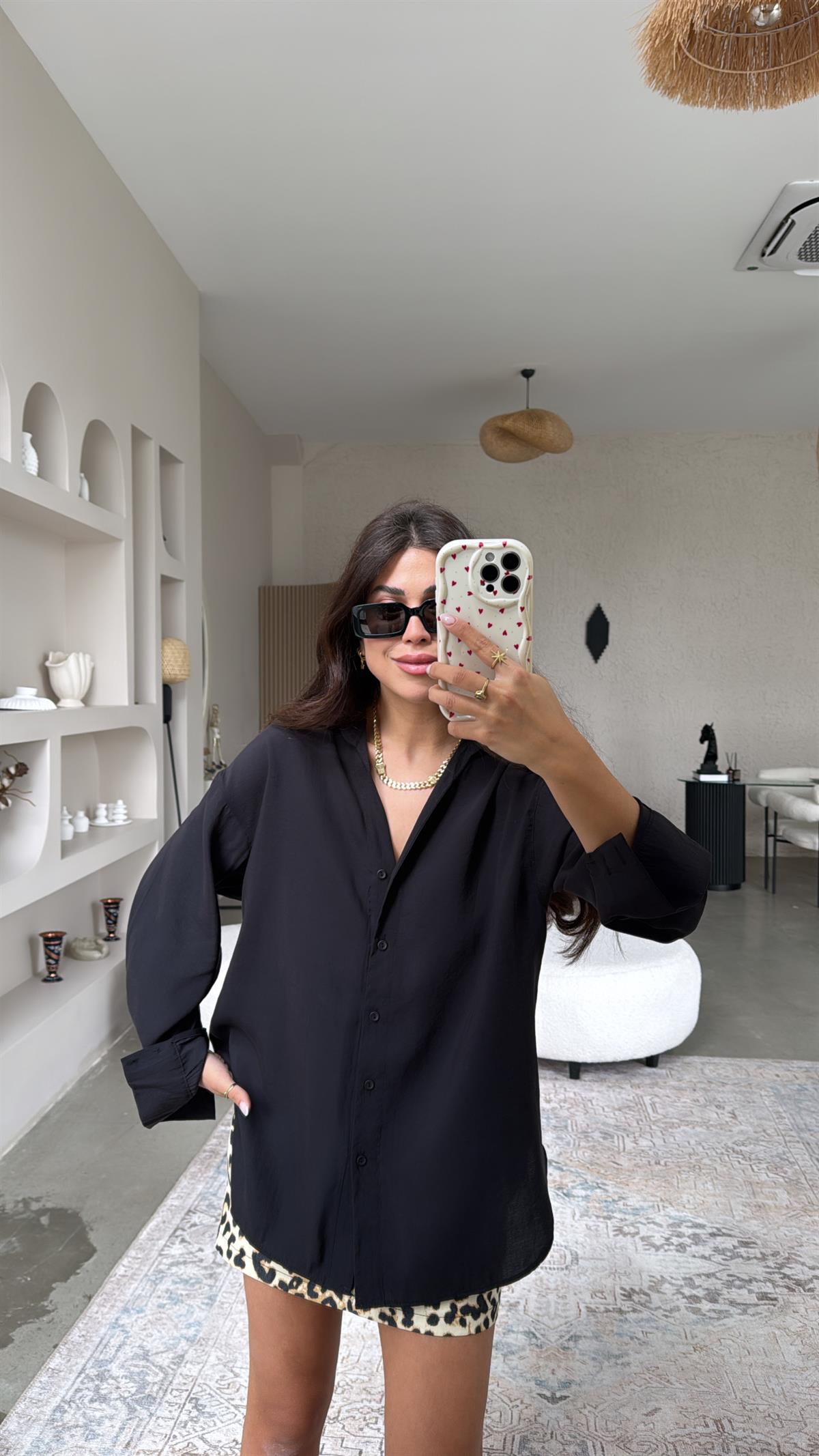 Siyah Dokuma Modal Gömlek