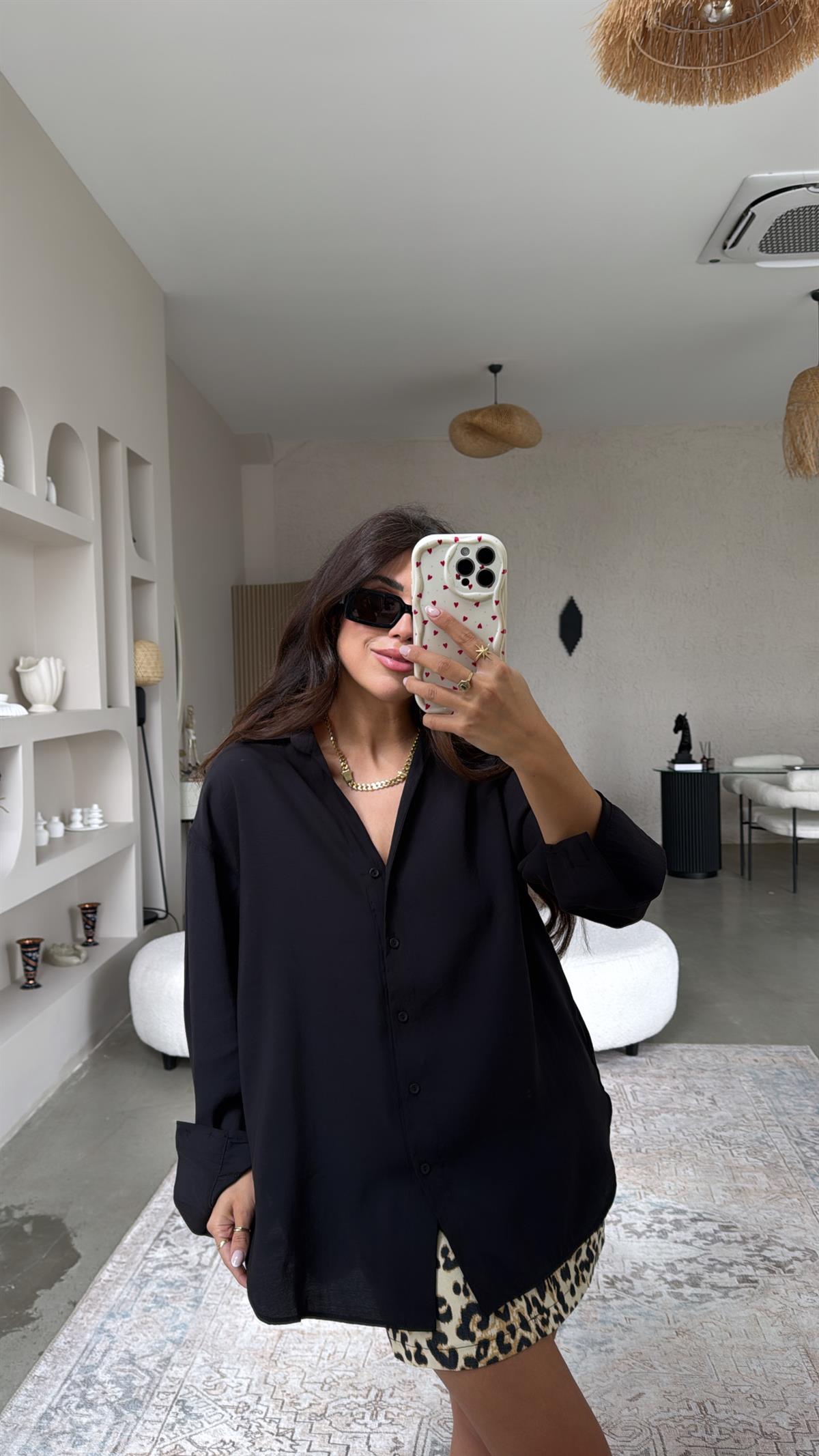 Siyah Dokuma Modal Gömlek