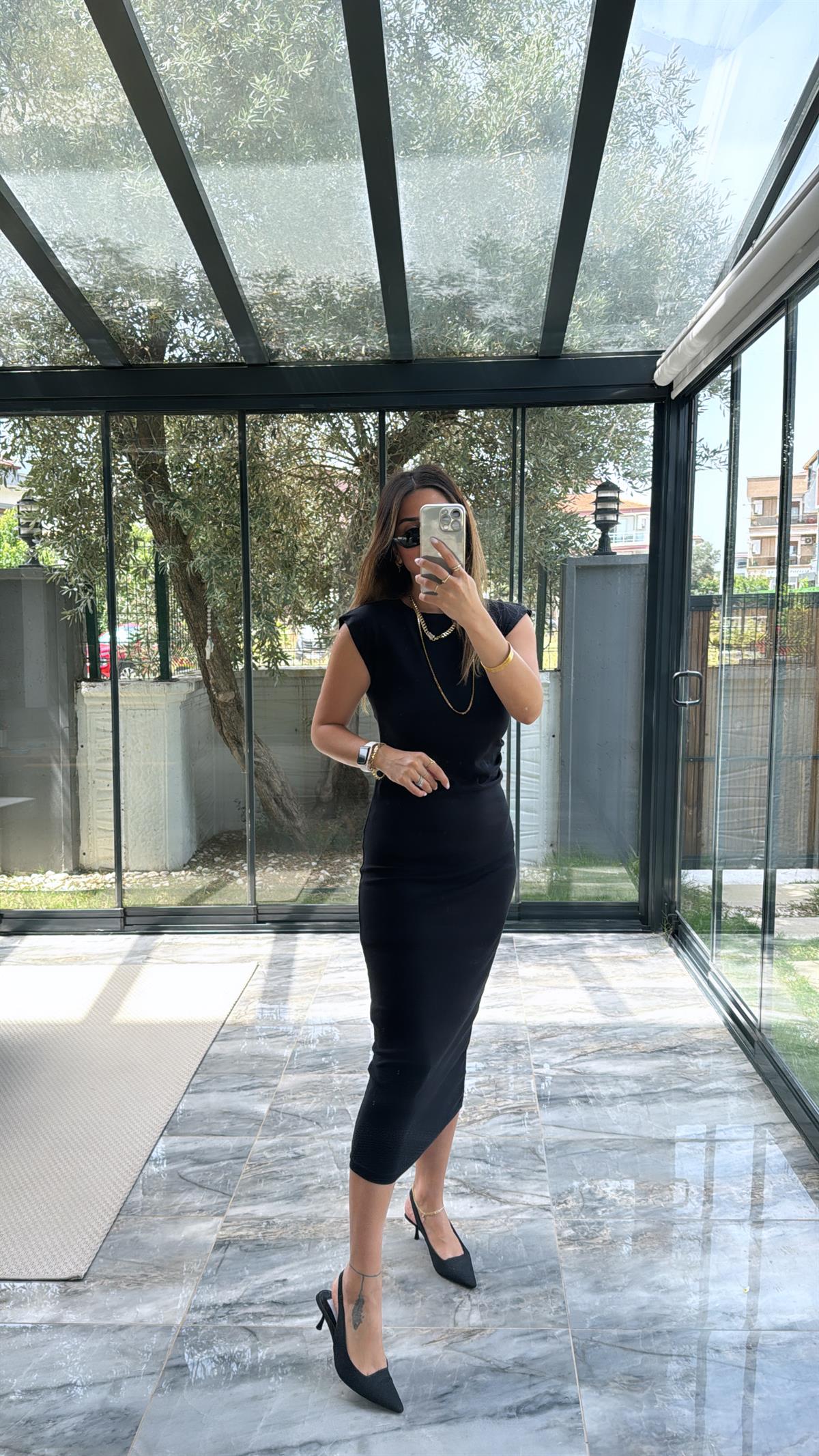 Siyah Drape Detaylı Elbise