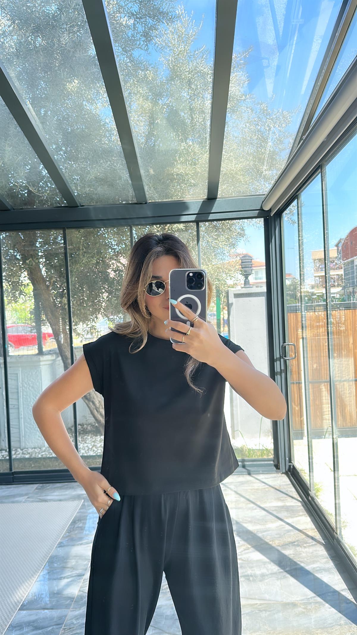 Siyah Duble Kol Basic Tshirt