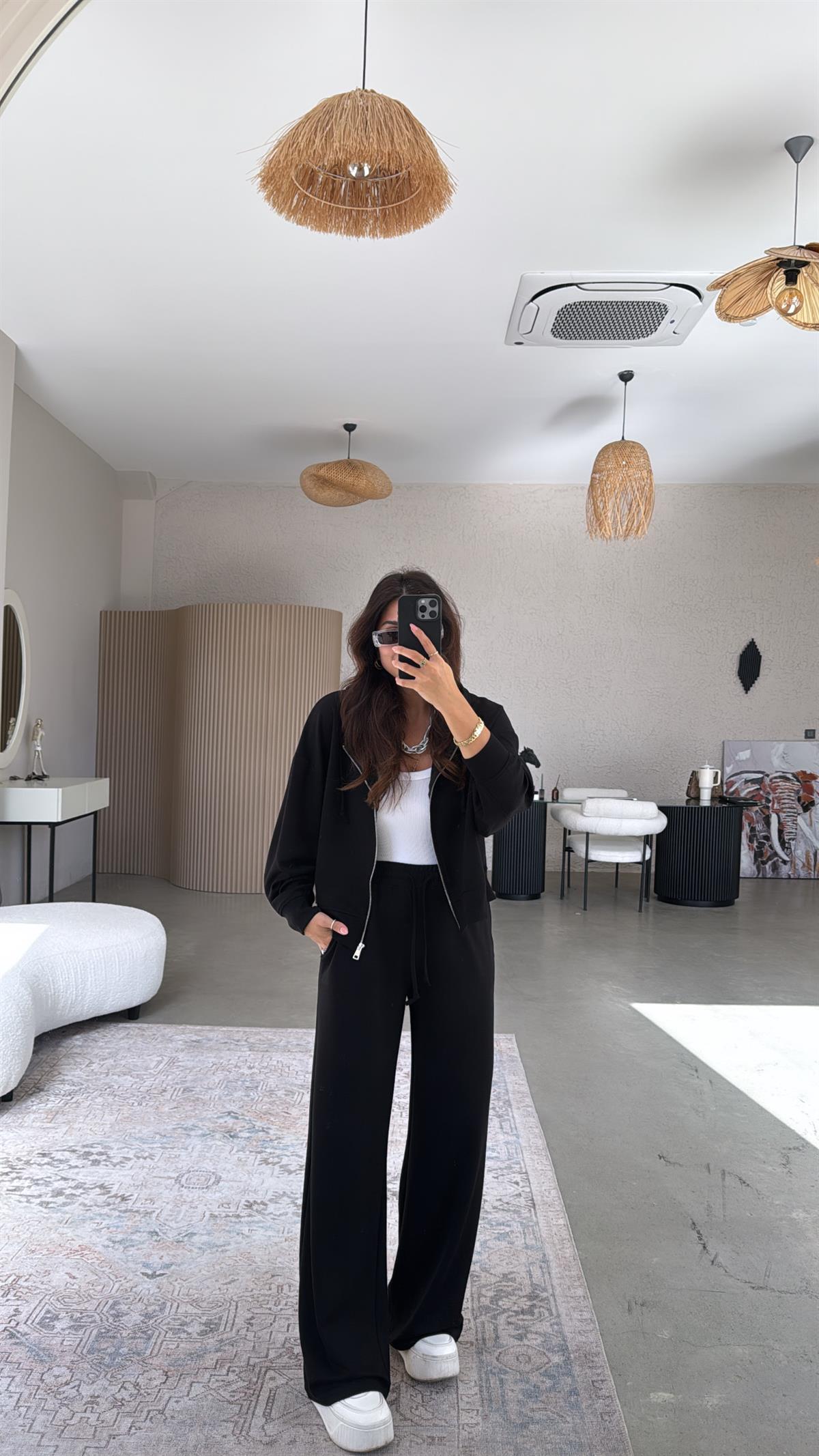 Siyah Fermuarlı Ceketli Modal Eşofman Takım