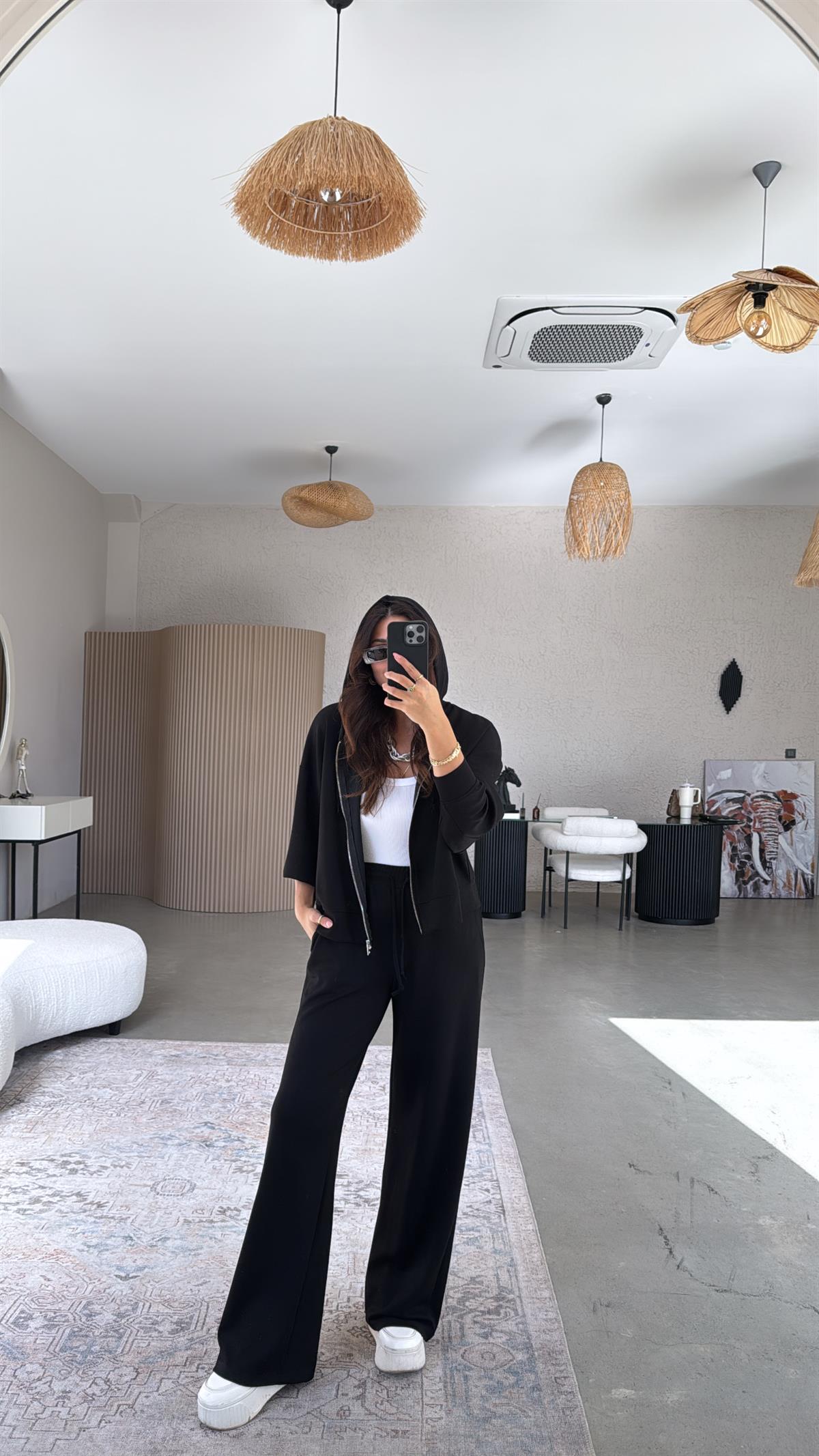 Siyah Fermuarlı Ceketli Modal Eşofman Takım