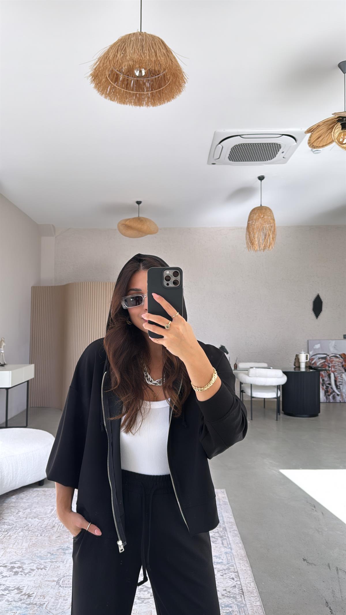 Siyah Fermuarlı Ceketli Modal Eşofman Takım