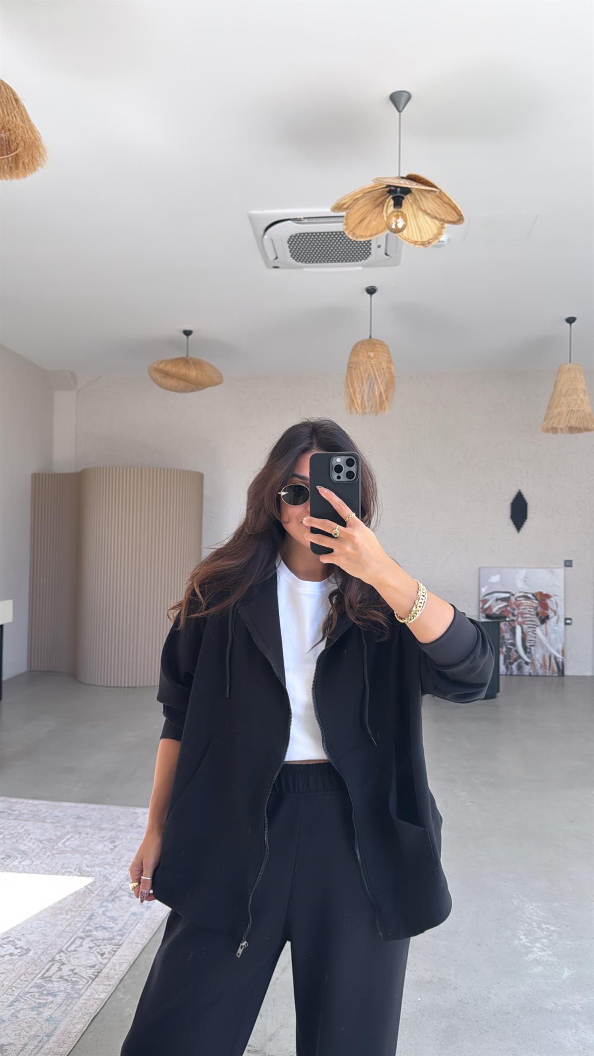 Siyah Fermuarlı Modal Hoodie