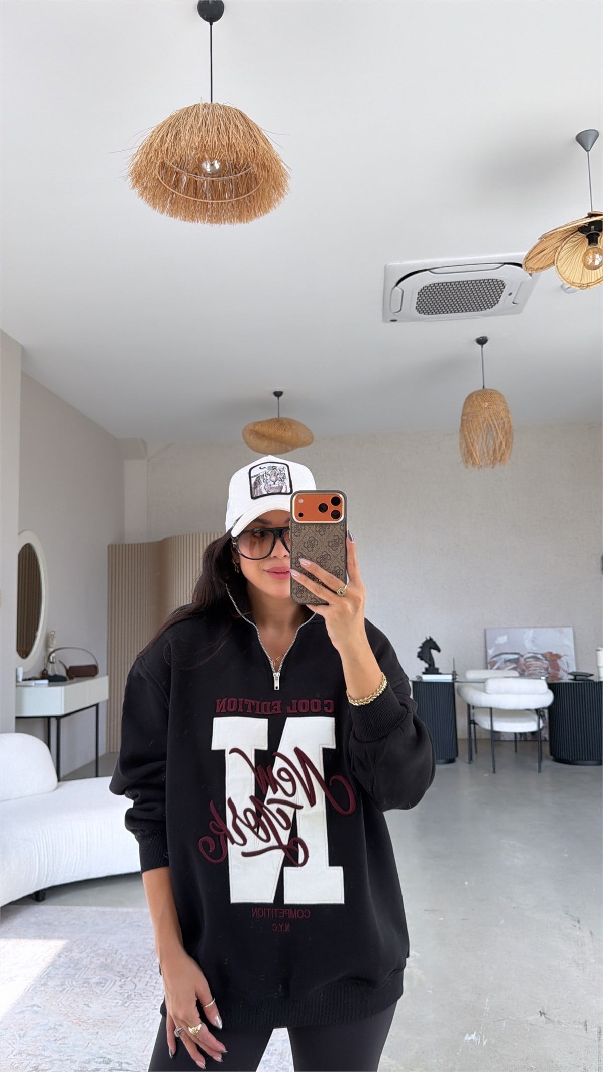 Siyah Fermuarlı Şardonlu New York Sweatshirt