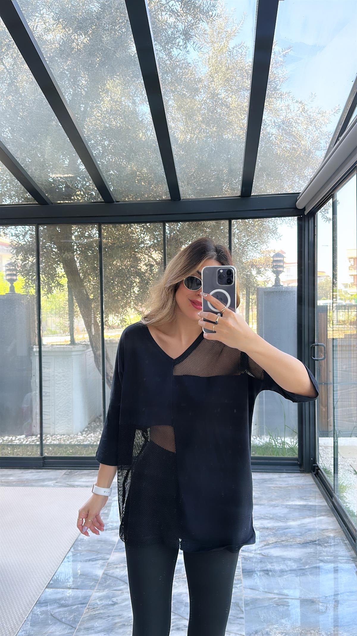Siyah Fileli Tshirt