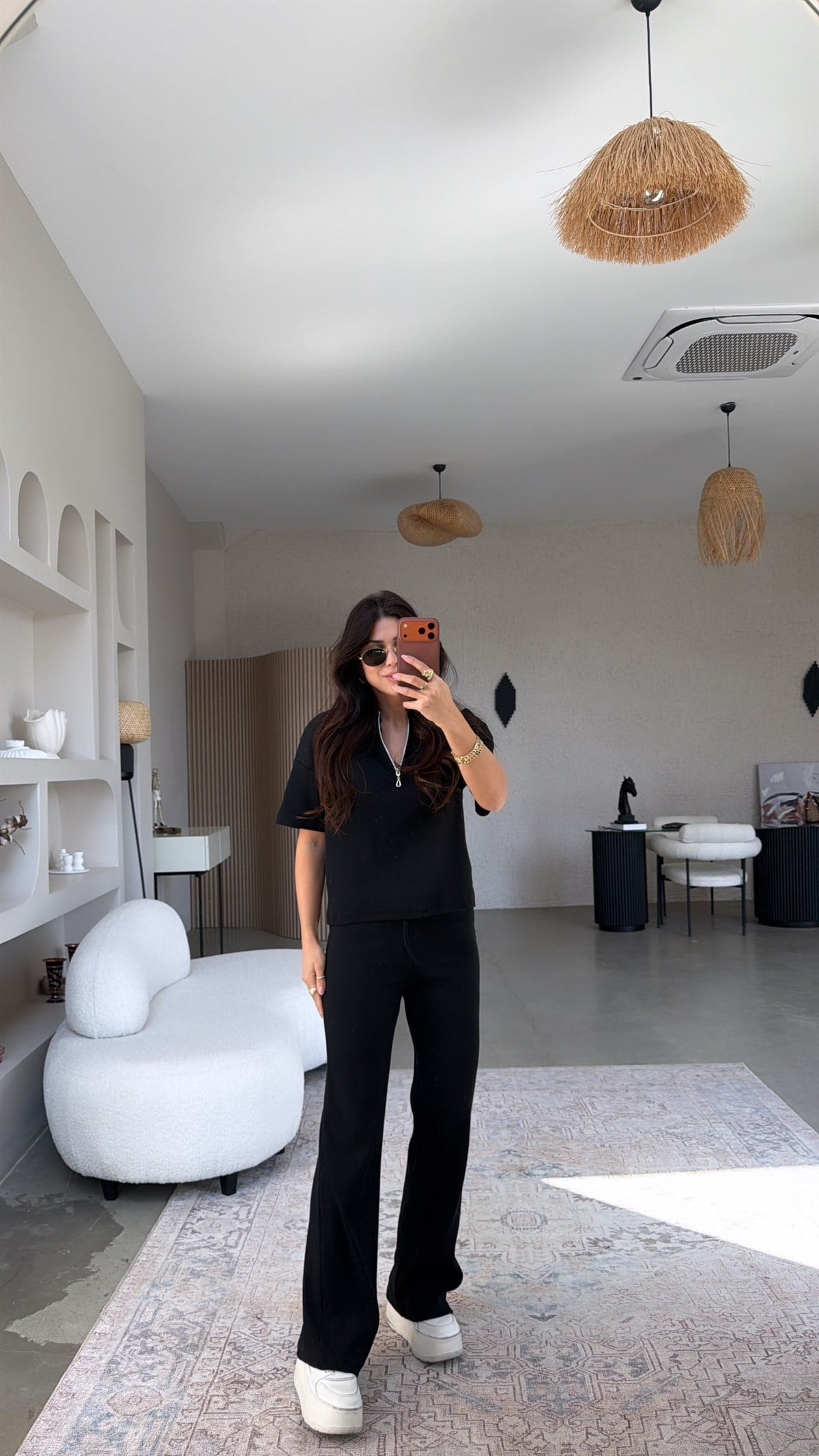 Siyah Fitilli Fermuarlı Kısa Kol Basic Takım