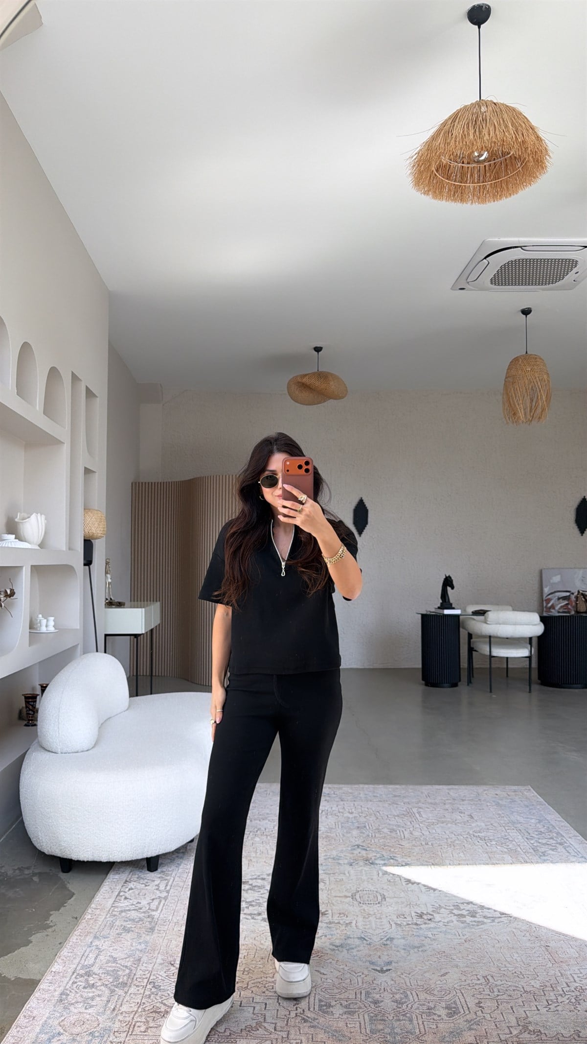 Siyah Fitilli Fermuarlı Kısa Kol Basic Takım