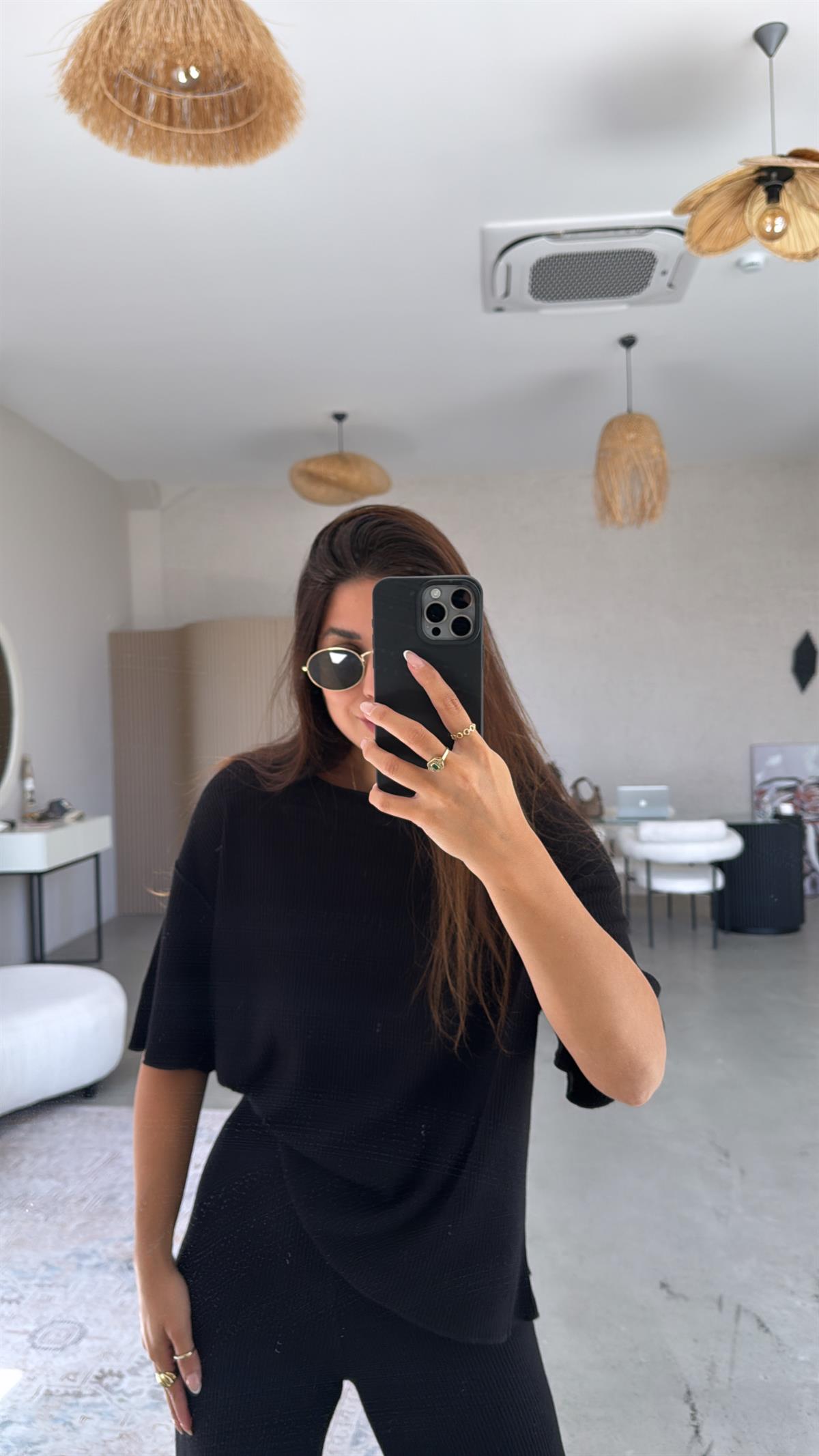 Siyah Fitilli Yumuşak Kumaş Takım