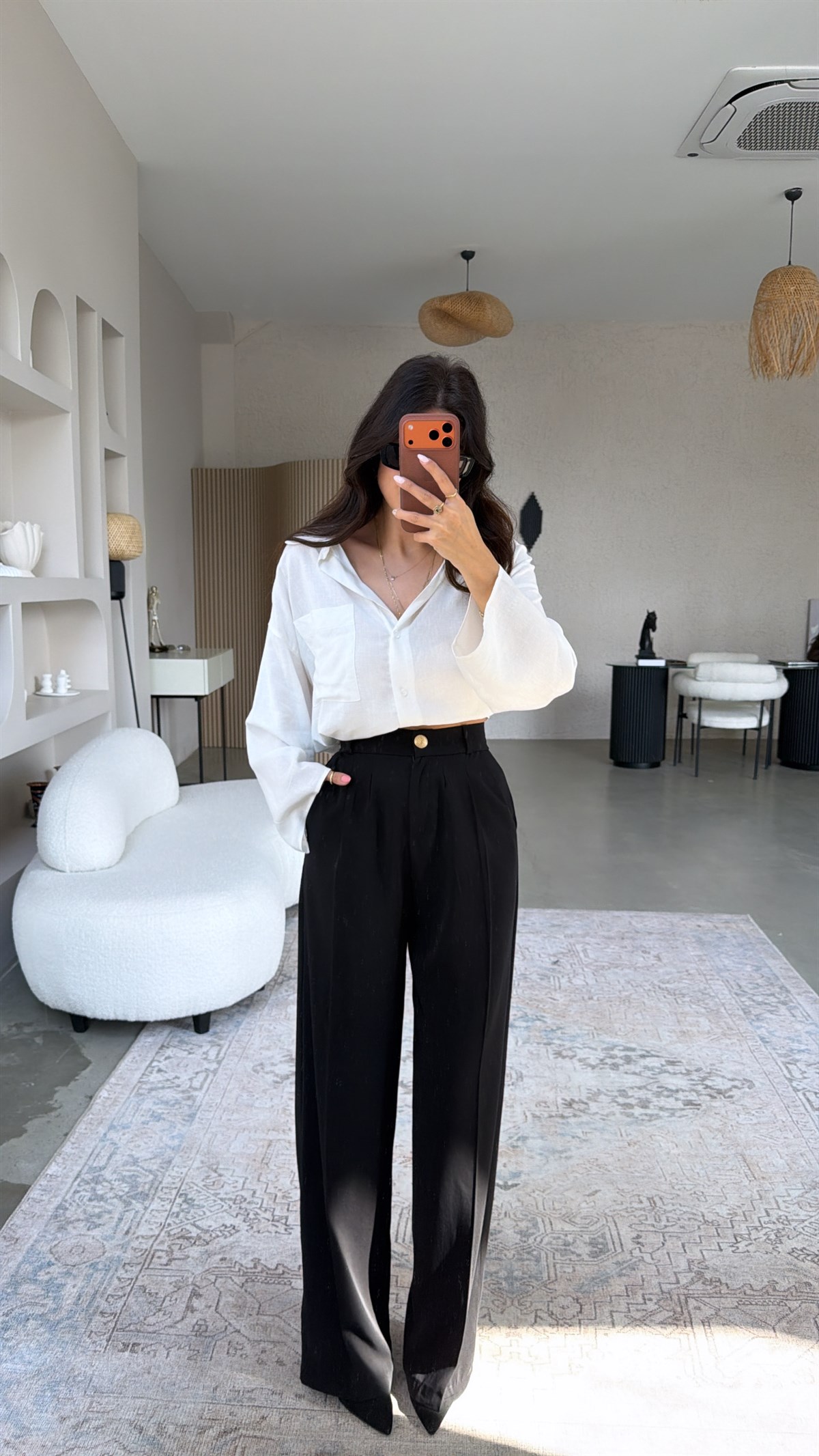 Siyah Gold Düğmeli Premium Pantolon