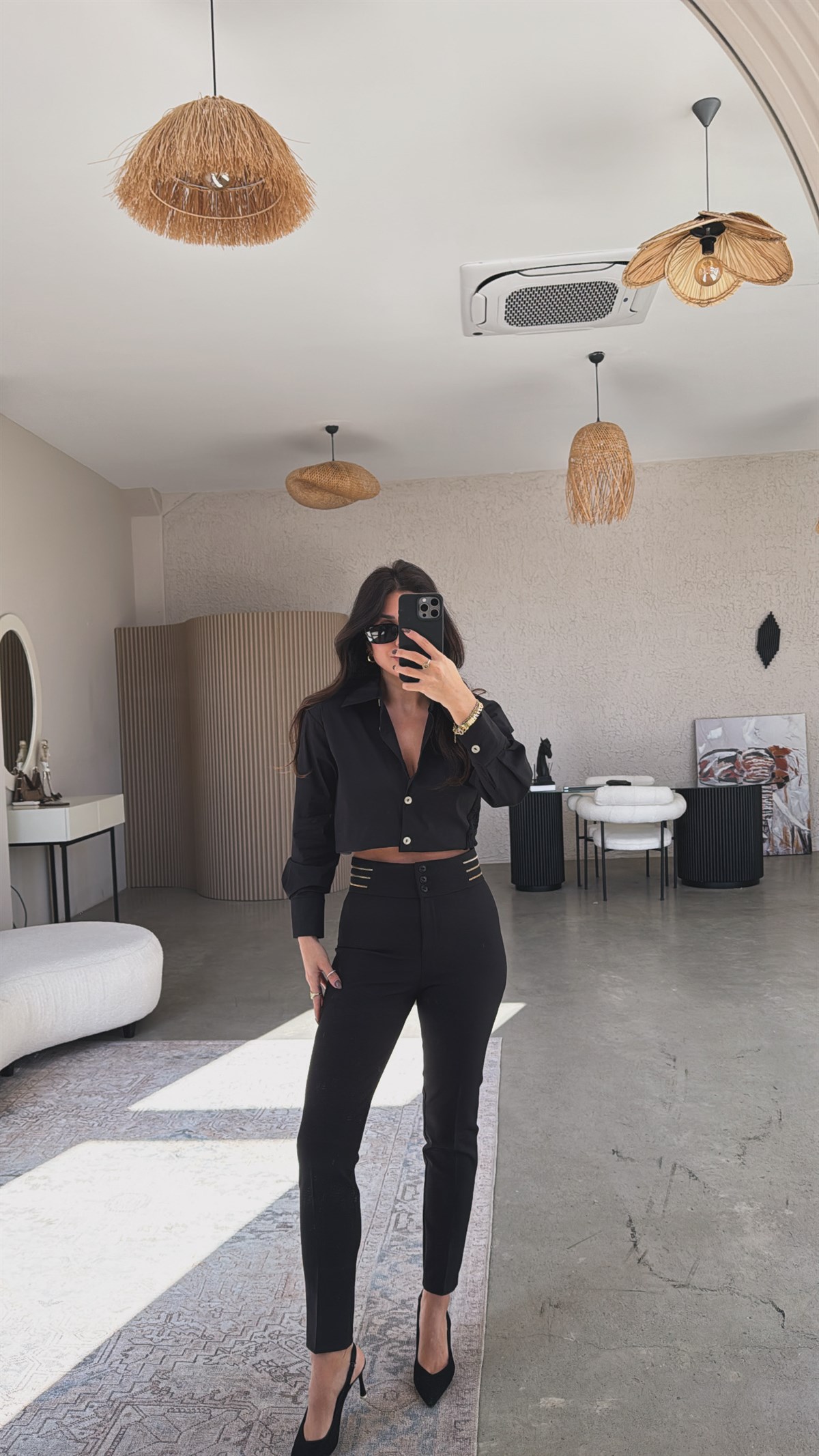 Siyah Gold Fermuar Detaylı Premium Cigarette Kumaş Pantolon