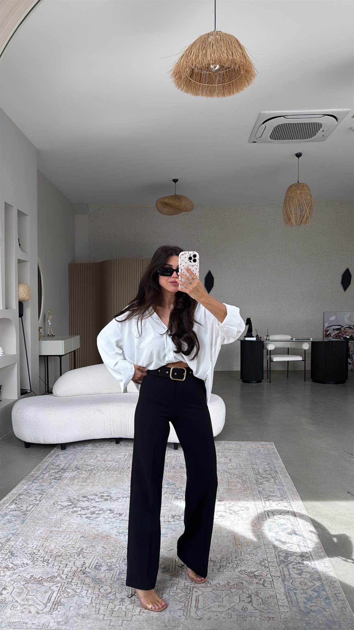 Siyah Gold Kemerli Palazzo Pantolon