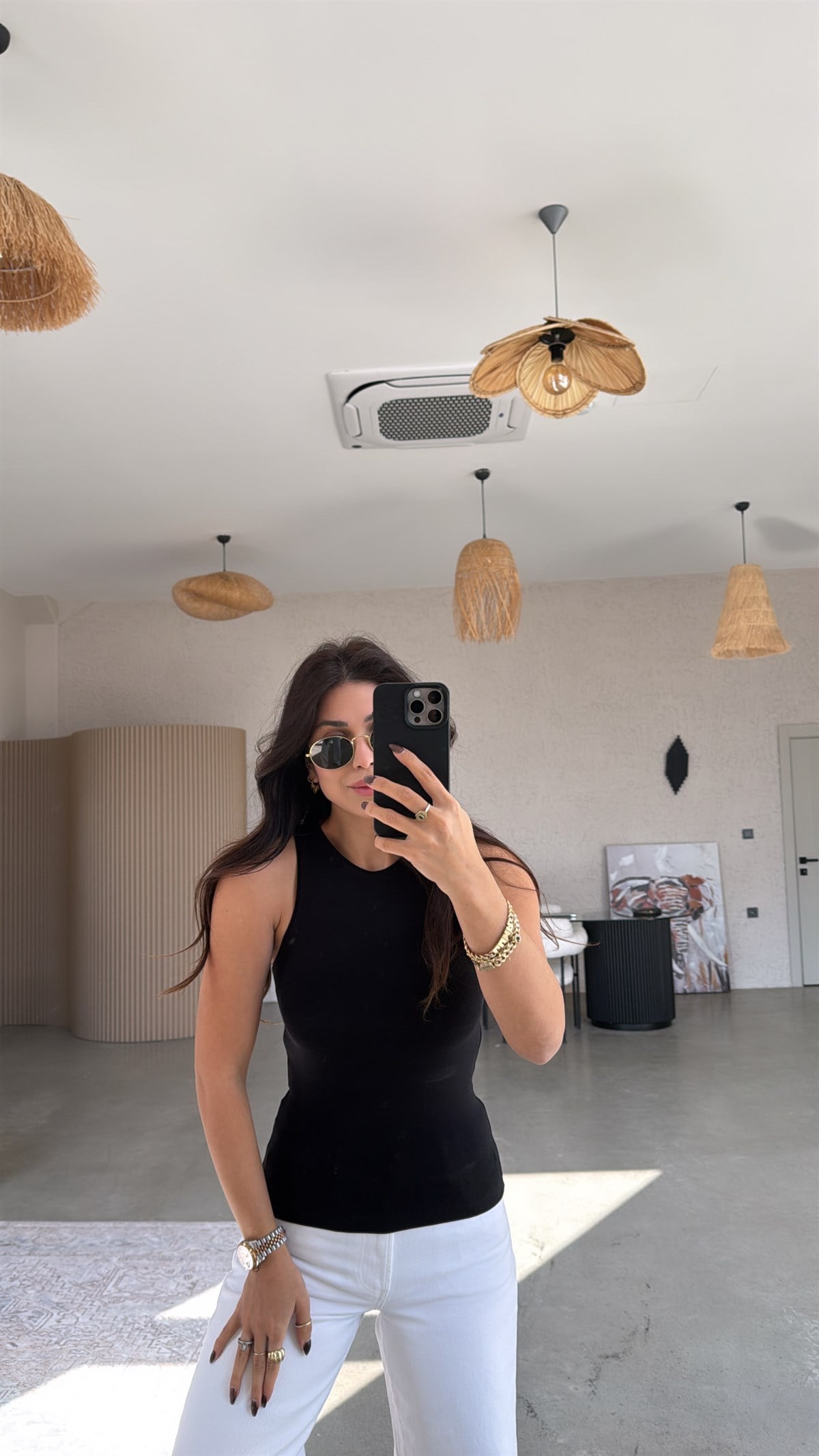 Siyah Halter Yaka Pamuk Atlet