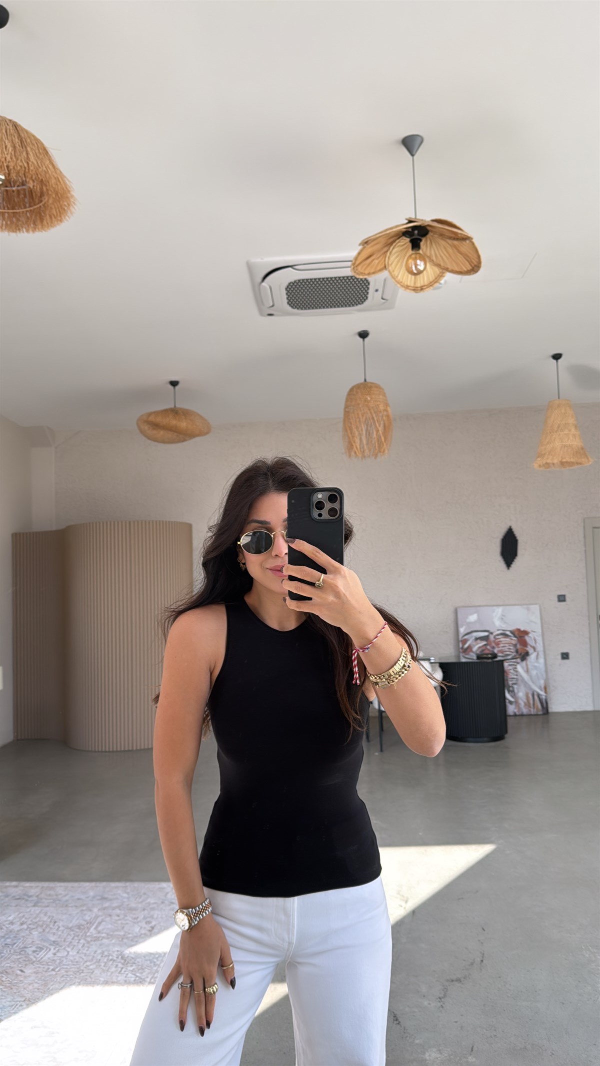 Siyah Halter Yaka Pamuk Atlet