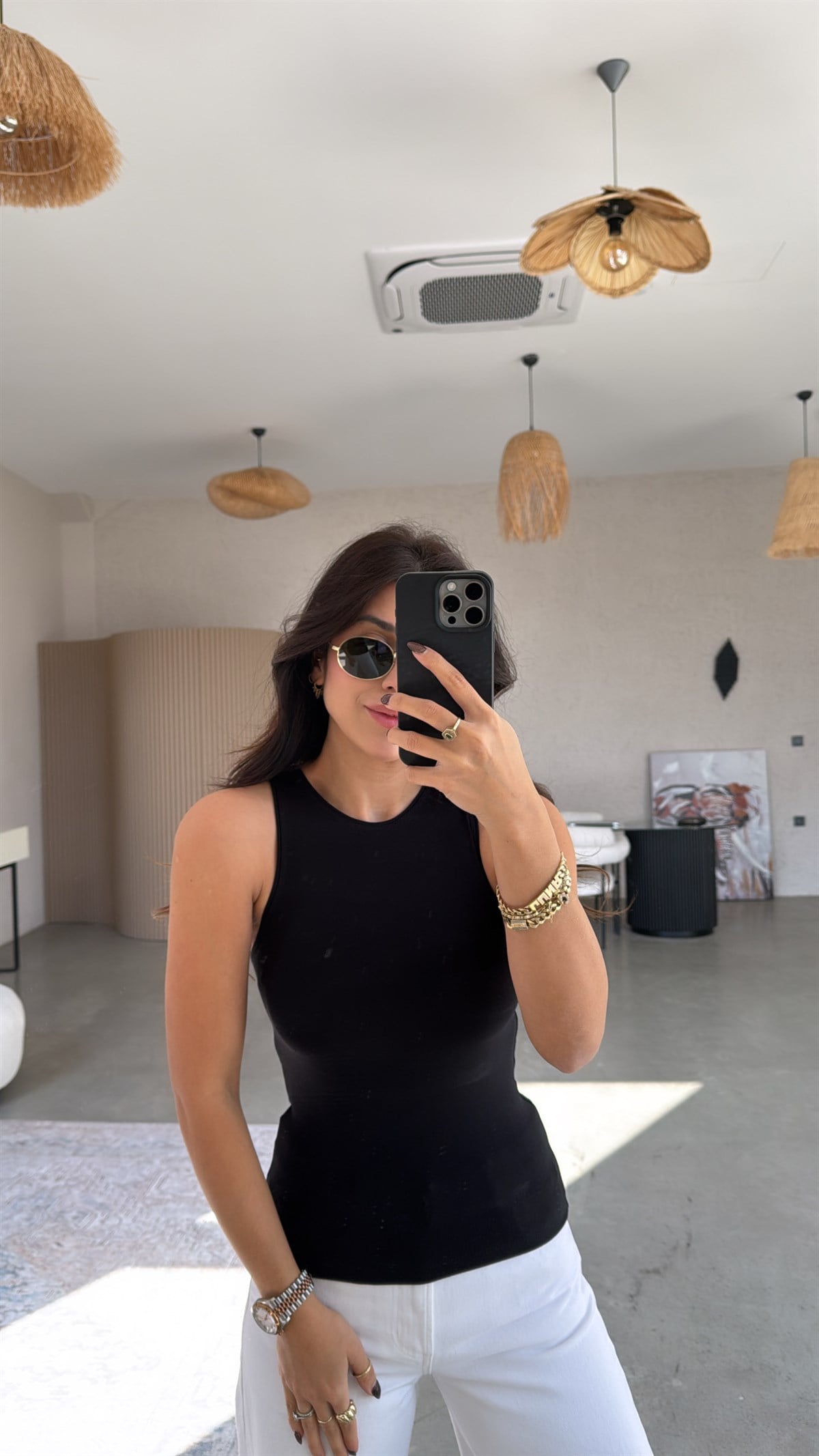 Siyah Halter Yaka Pamuk Atlet