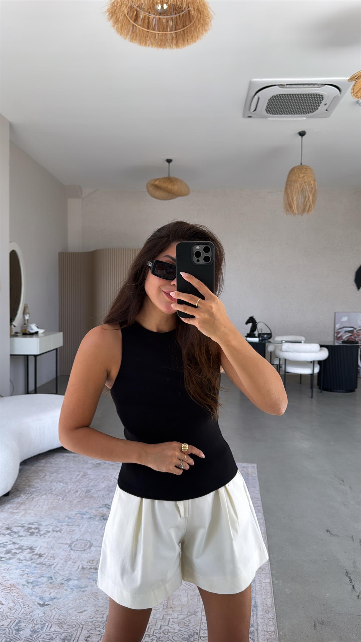 Siyah Halter Yaka Yumuşak Modal Atlet